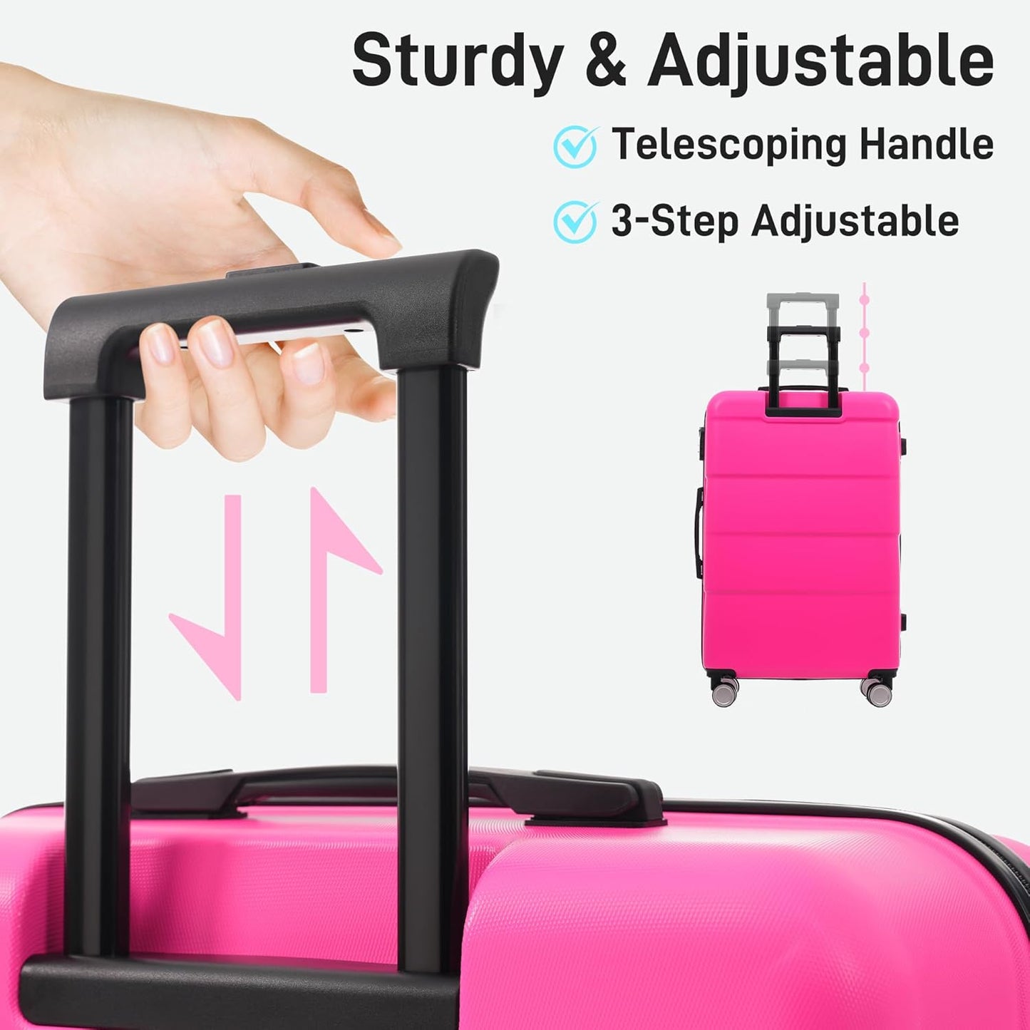 Merax Luggage Sets 3 Piece, Suitcases with Spinner Wheels, Lightweight Travel Luggage with Lock, ABS Hardshell Suitcase Set 20/24/28 IN,Pink