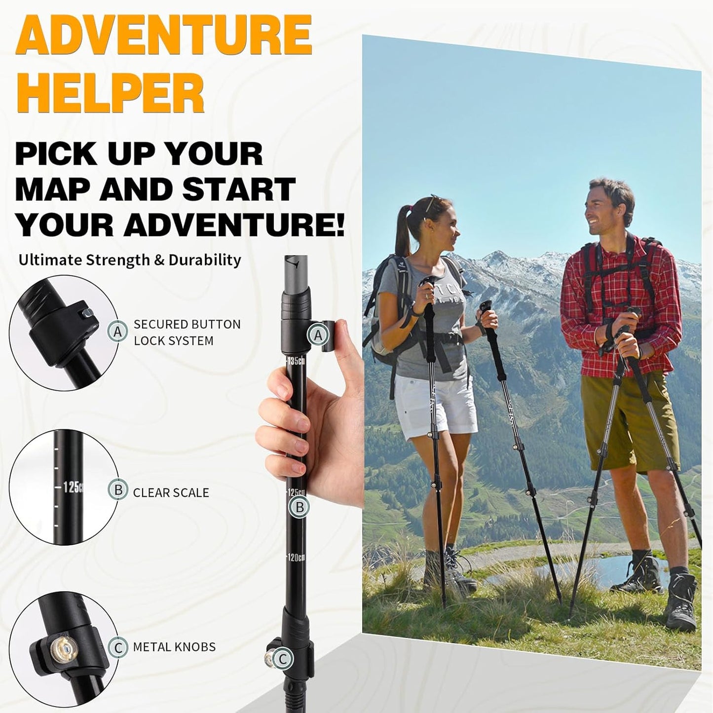 Trekking Poles - 2PC Hiking Poles for Backpacking, Ultralight Telescopic Walking Sticks, Aircraft-Grade 7075 Aluminum with EVA Foam Grips, Lightweight Hiking Sticks for Seniors Women Men