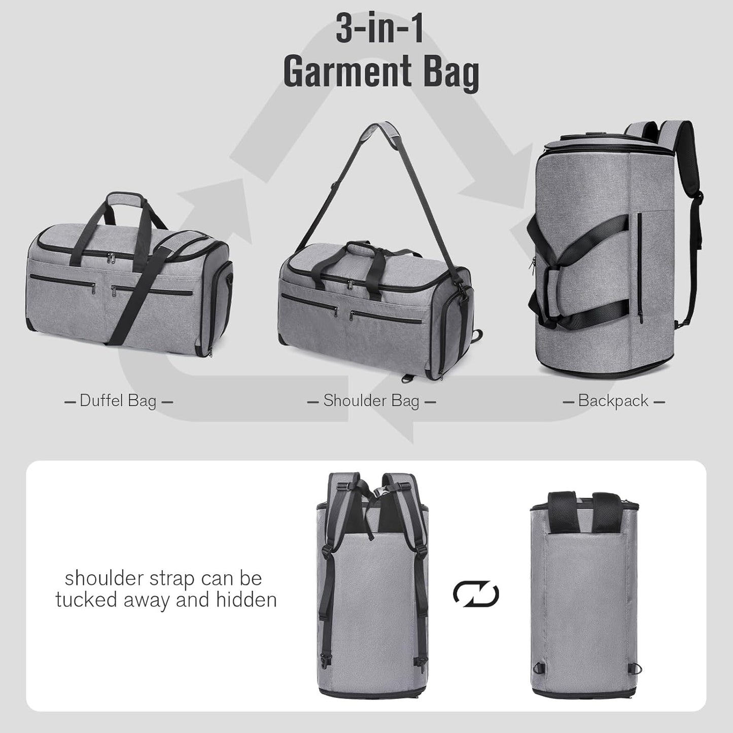 Bukere Carry on Garment Bag for Travel, Convertible Travel Duffel Suit Bag with Backpack Straps, Shoe Compartment, 3 in 1 Weekender Suit Bag for Men Women