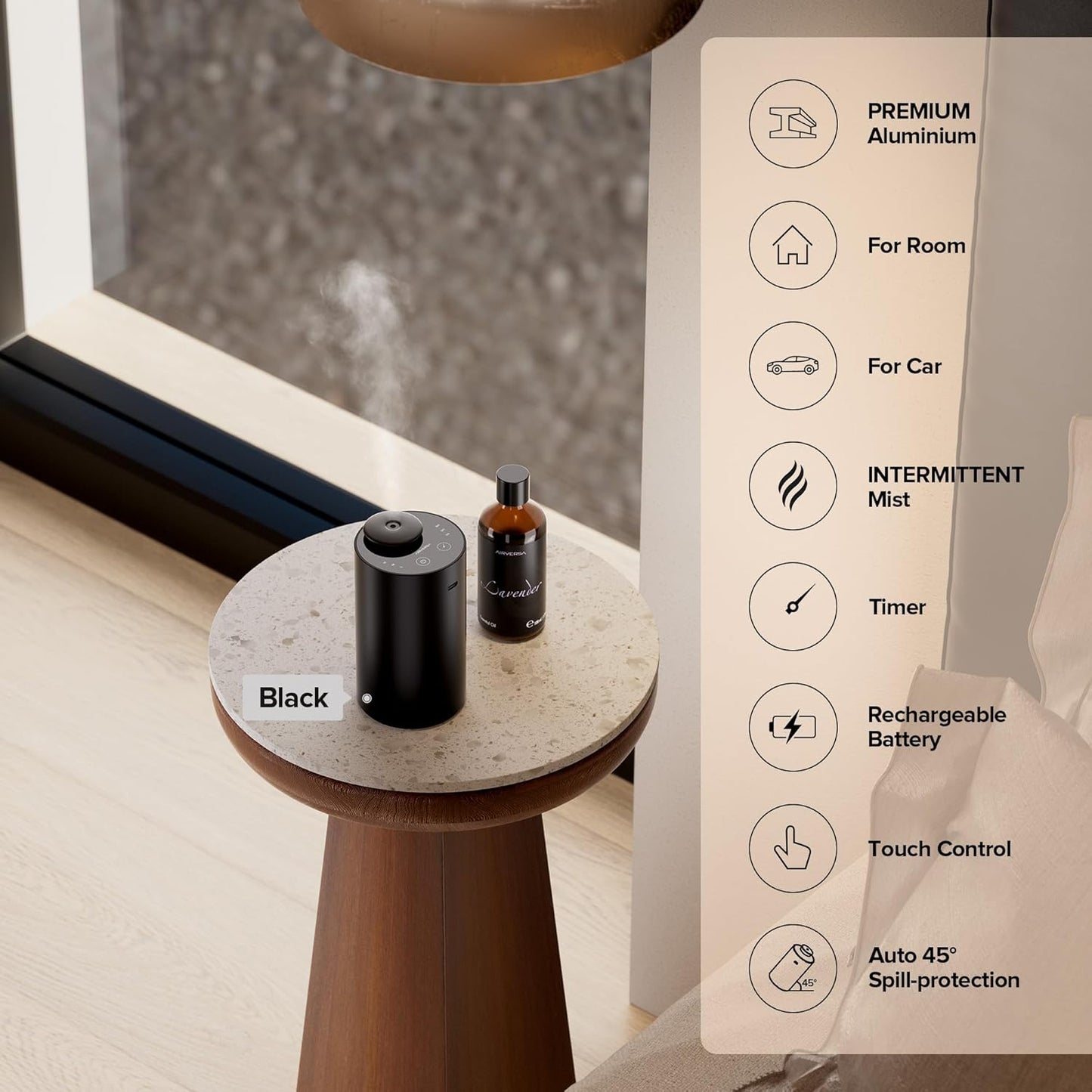 Waterless Essential Oil Diffuser Starter Kit with 30mL Hotel Scent Fragrance Oil Inspired by Ritz-C., Battery Operated Premium Portable Mini Scent Air Machine for Home Car Office, Desert Titanium ANX