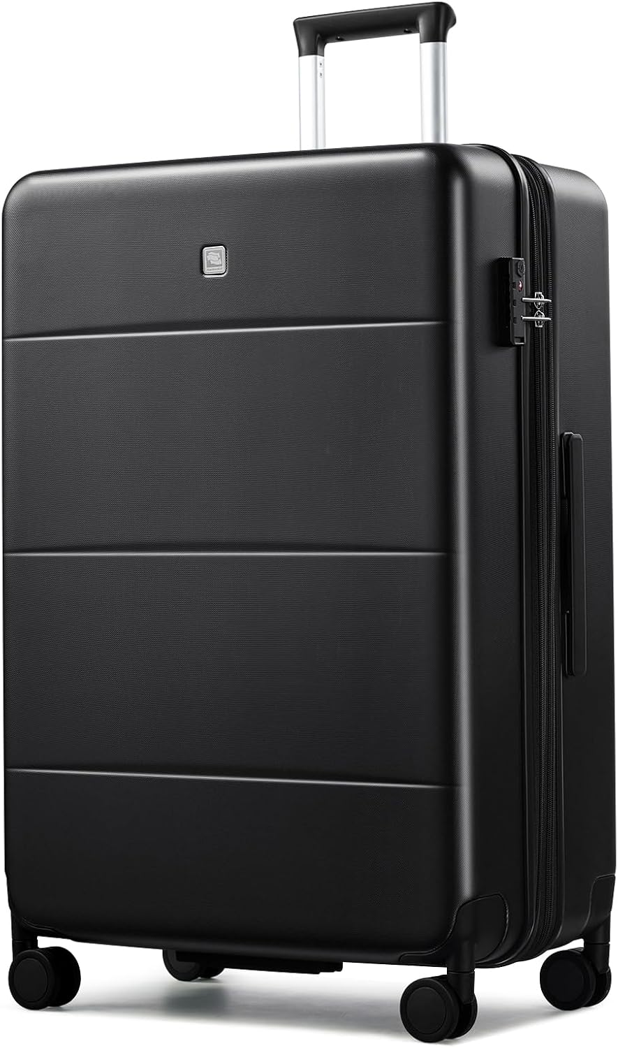 Hanke Expandable 28 Inch Luggage with Spinner Wheels, Hardside Large Suitcase, All-PC Hard Shell Checked Luggage, TSA Lock, Durable Checked-Large (Jet Black, 114L)