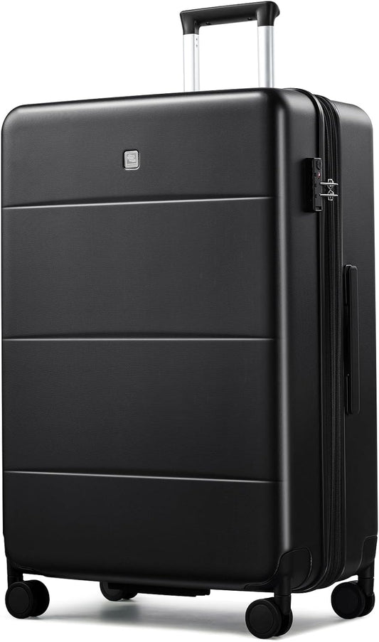 Hanke Expandable 28 Inch Luggage with Spinner Wheels, Hardside Large Suitcase, All-PC Hard Shell Checked Luggage, TSA Lock, Durable Checked-Large (Jet Black, 114L)