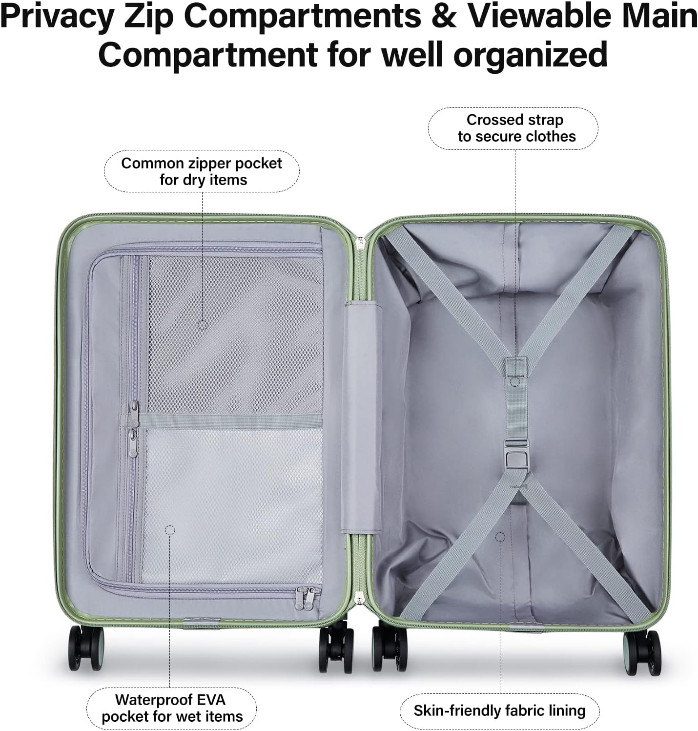 Hanke Carry On Luggage 22x14x9 Airline Approved Spinner Wheels TSA Luggage with Wide Handle Hard Shell Suitcases Lightweight Travel Luggage Women Men(Bamboo Green)