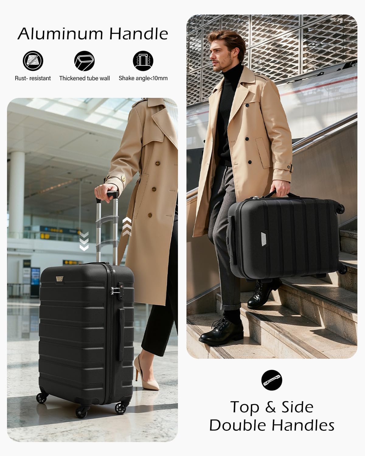 Coolife Luggage 3 Piece Set Suitcase Spinner Hardshell Lightweight TSA Lock (black, 3 piece set(20in24in28in))