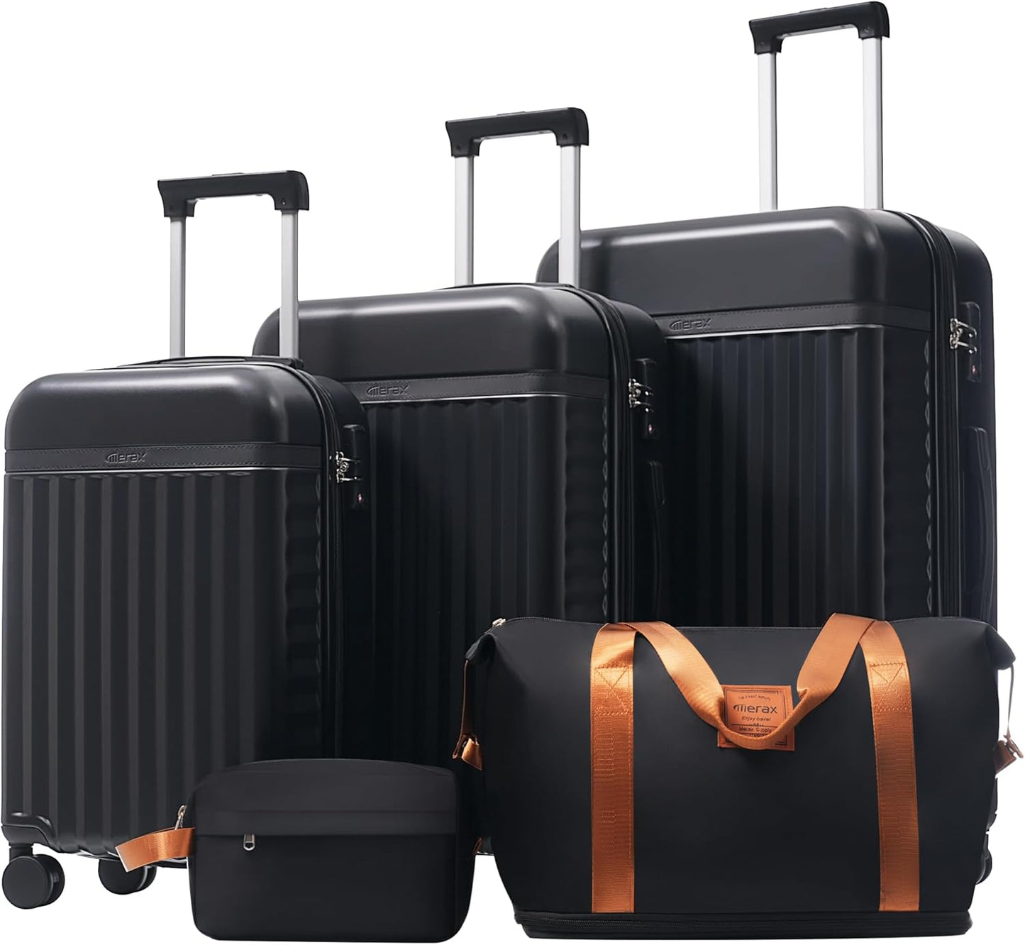 Merax 3 Piece Luggage Sets, Hardside Lightweight Carry on Suitcase,Durable Expandable Luggage with Travel Bags Spinner Wheels and TSA Lock,Black