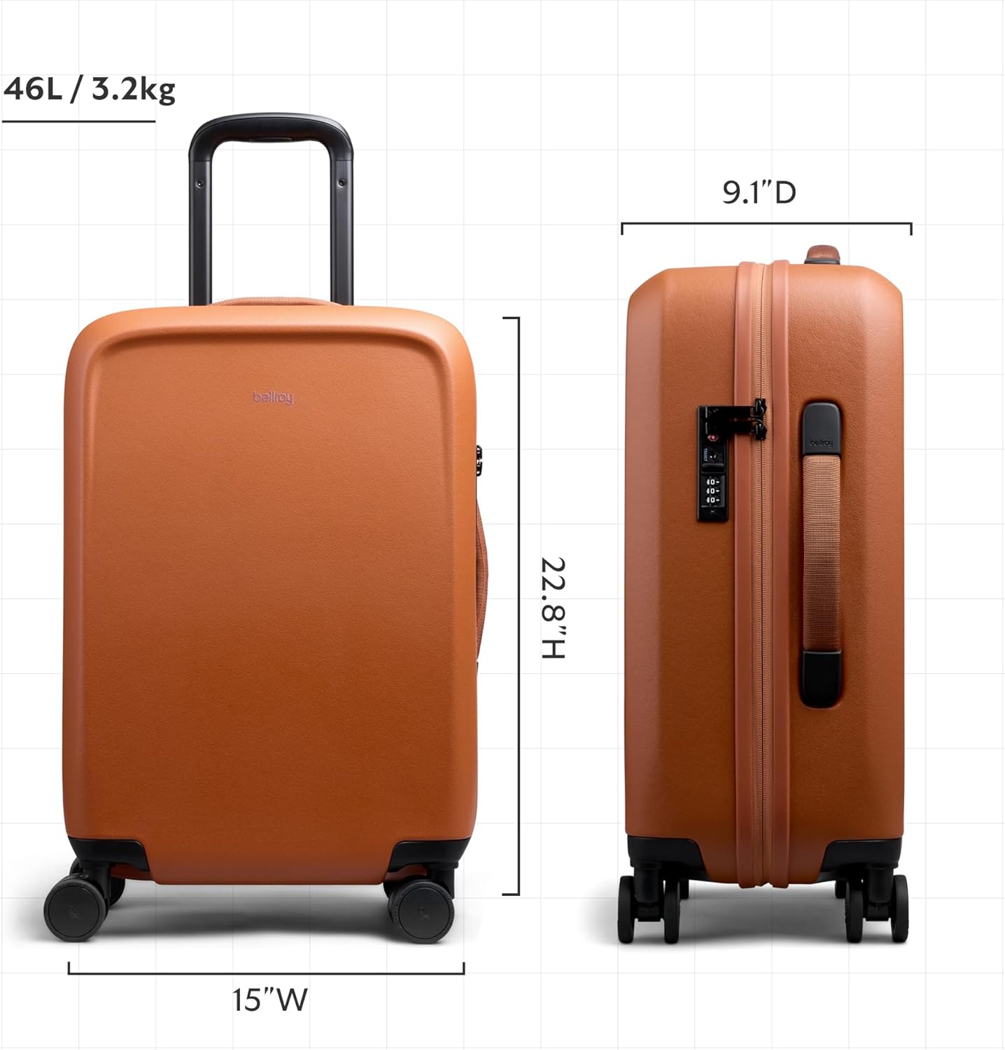 Bellroy Transit Carry-On Plus (46L carry-on luggage, with hard shell and removable packing cells) - Bronze
