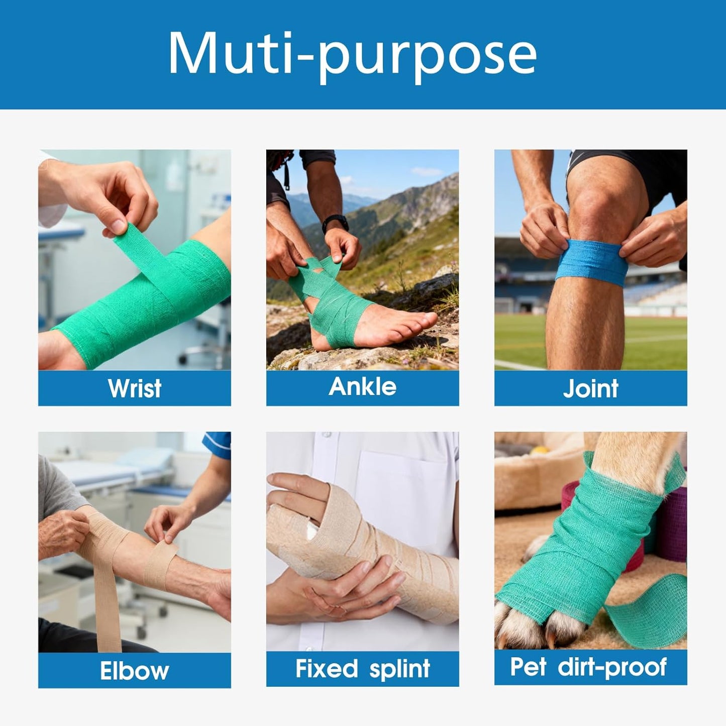 Self Adhesive Bandage Wrap, 2''x5 Yards, 6 Pack, Cohesive Sports Tape, Breathable Elastic Bandage Wraps