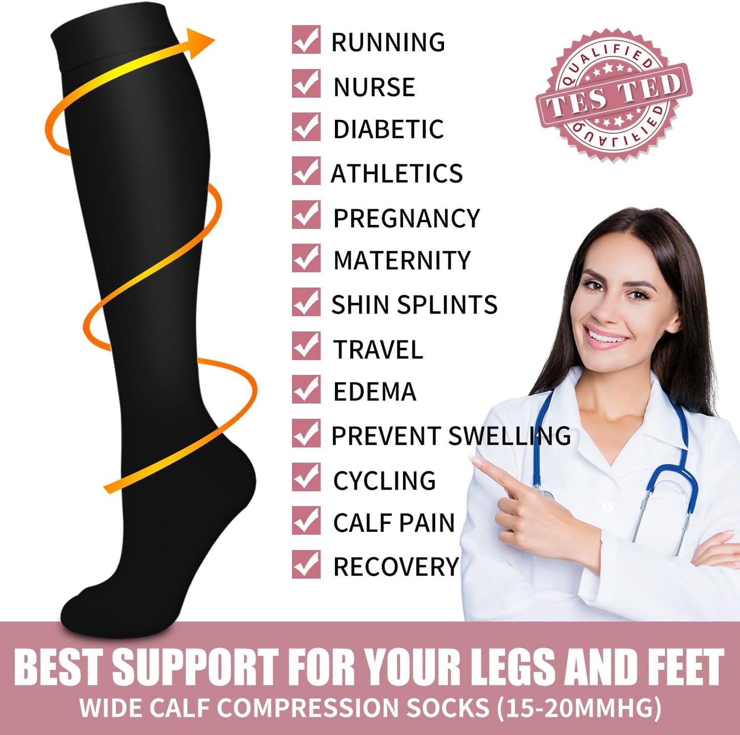 Bluemaple Compression Socks for Women & Men Circulation (6 Pairs) 15-20 mmHg is Best Support for Athletic Running Cycling