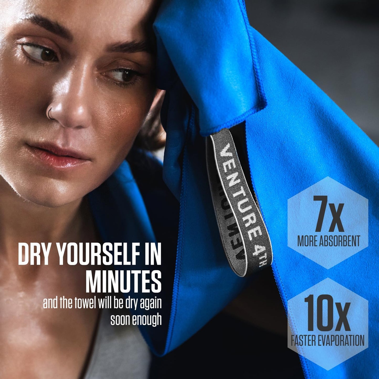 VENTURE 4TH Quick Dry Towel. Microfiber Travel Towel Ideal for Camping, Hiking, Backpacking, Gym. Lightweight & Fast Drying Travel Towels for Body. Compact & Easy to Pack - Blue Large