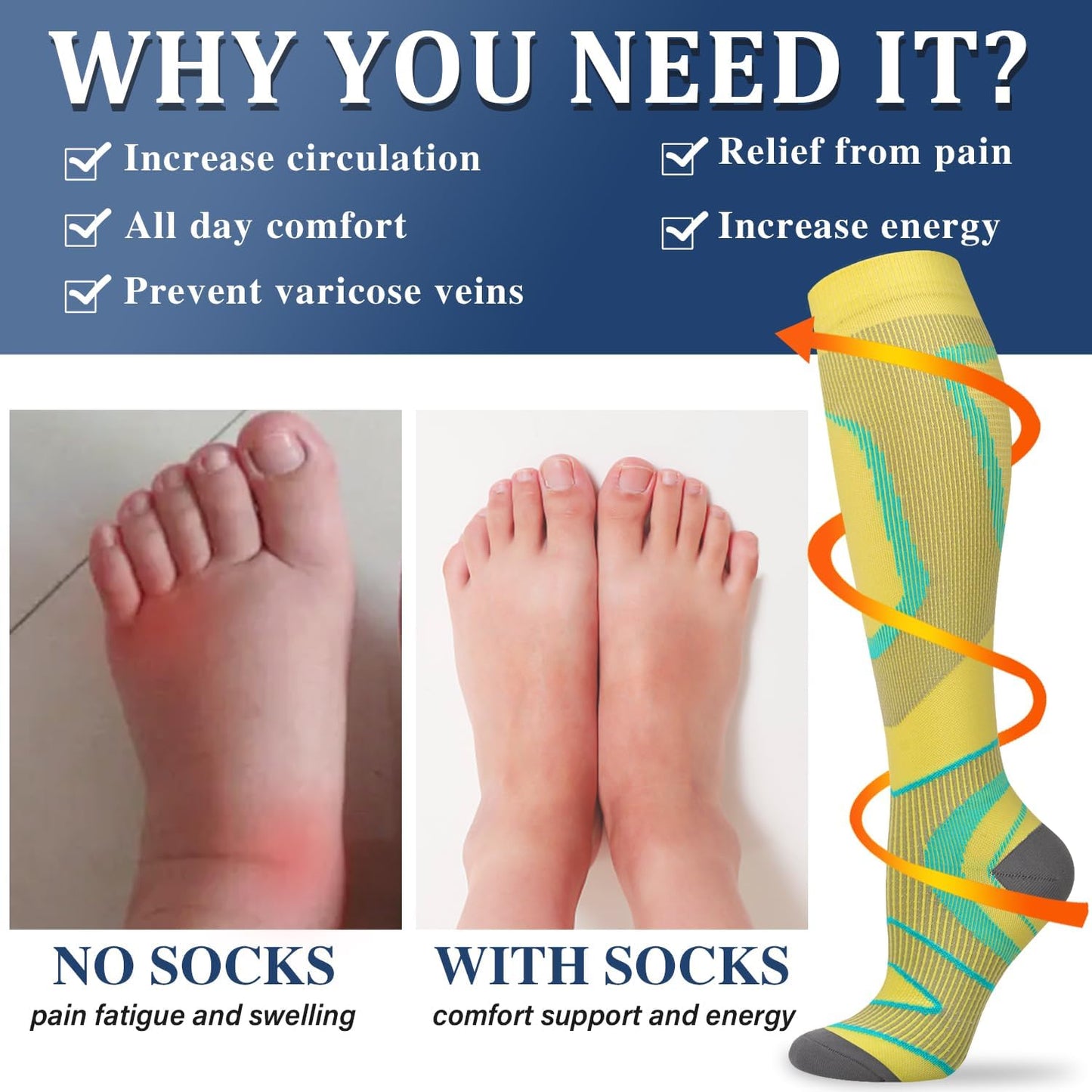 Compression Socks for Women and Men Circulation (3 Pairs) is Best Support for Running Athletic Cycling Hiking
