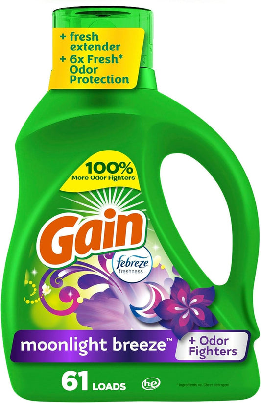 Gain + Aroma Boost Liquid Laundry Detergent, Moonlight Breeze Scent, 45 Loads, 65 fl oz, HE Compatible