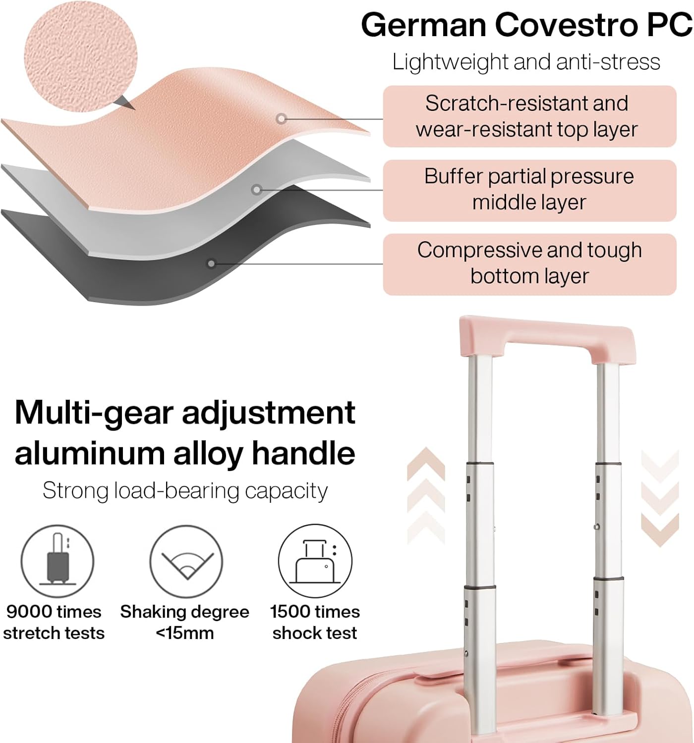 mixi Carry on Luggage, 20'' Suitcase Spinner Wheels Luggage Hardshell Lightweight Rolling Suitcases PC with Cover & TSA Lock for Business Travel, Pink