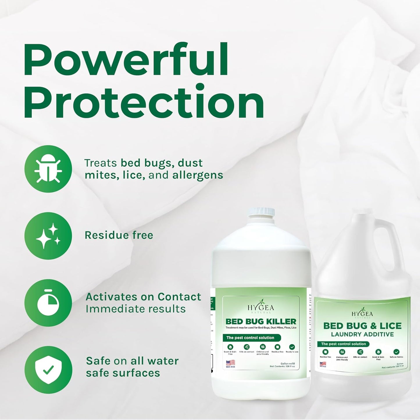 Hygea Natural Bed Bug & Lice Elimination Duo Kit- Includes Lice & Bed Bug Spray & Laundry Additive - Gentle Formula - Effective Pest Control for Home & Travel (2 Pack, 1 Gallon Each)