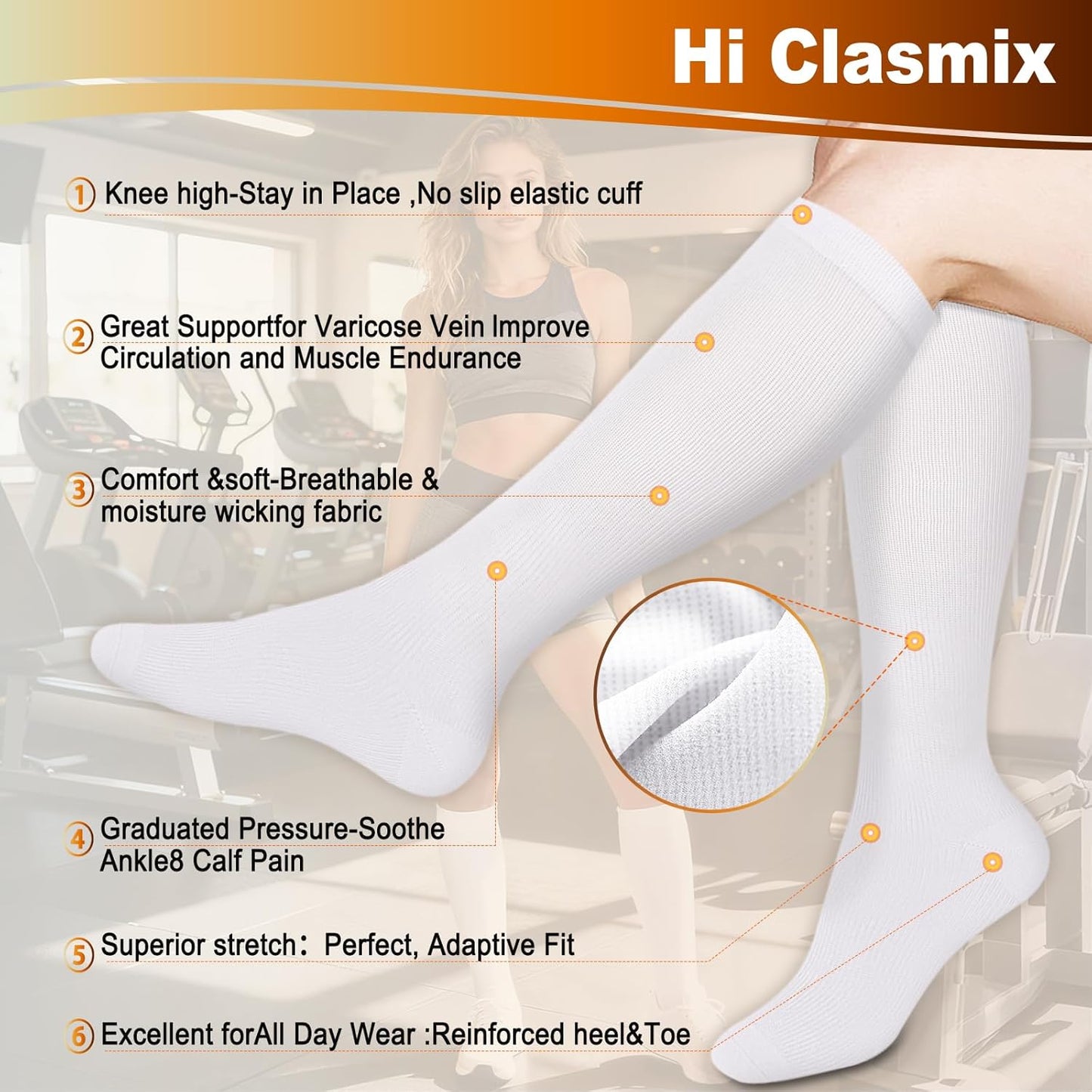 Graduated Compression Socks for Women&Men 20-30mmhg Knee High Socks Travel Hiking Running Stocking