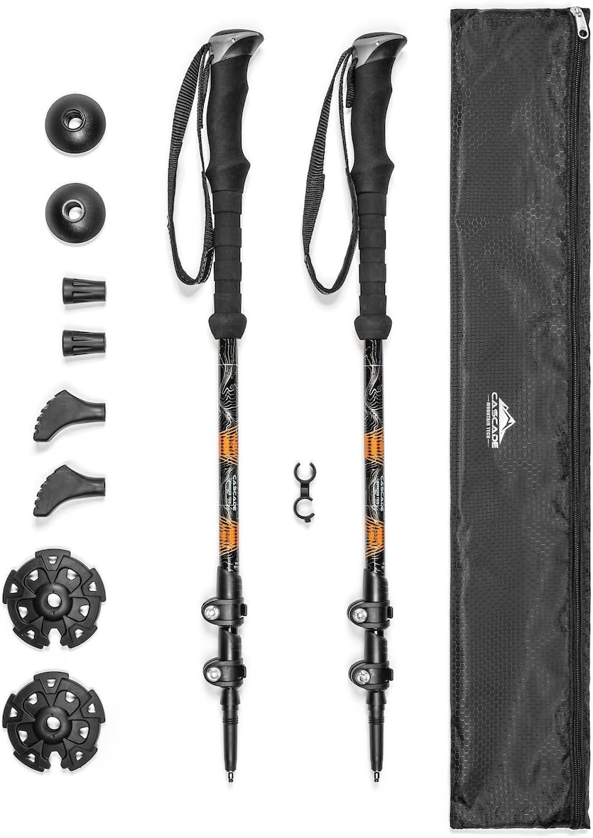 Cascade Mountain Tech Lightweight Aircraft-Grade Aluminum Trekking Poles with Extended Down Grip Plus Tip Kit