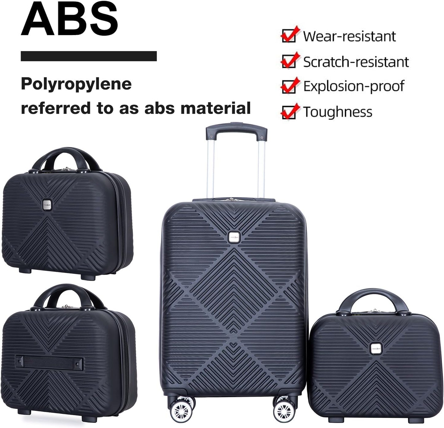 2 Piece Carry on Luggage Set, Airline Approved 20 Inch Luggage with Cosmetic Case Hard Shell Suitcase with Spinner Wheels, Lightweight Hardside Suitcases Set, Dark Black