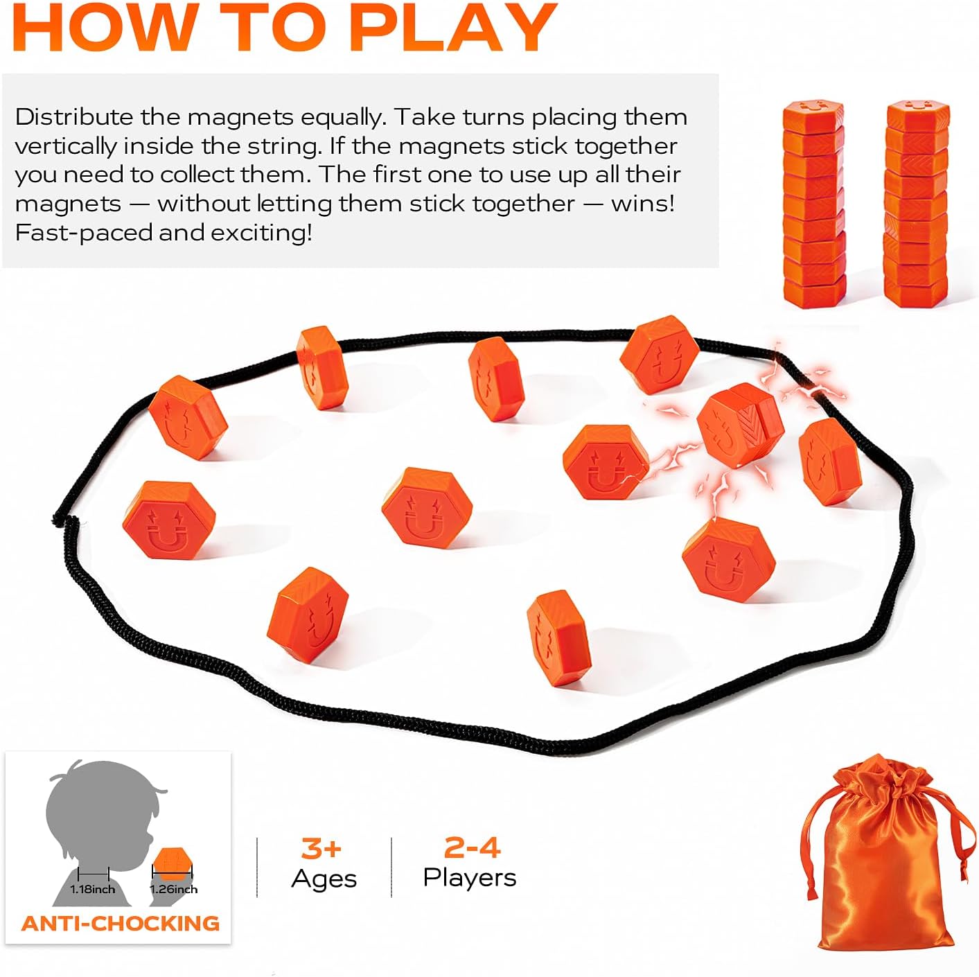 20-Piece Magnetic Chess Game with Textured Stones & Rope | Strategic Standing Play for Kids & Adults | Family, Party, Travel & Camping Puzzle Strategy Game