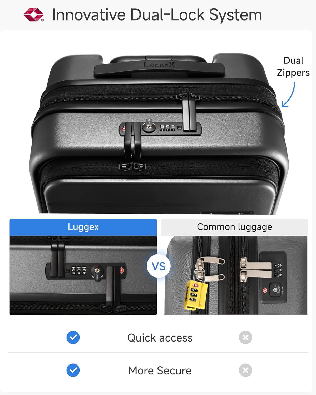 Carry On Luggage 22x14x9 Airline Approved, FLO5 Expandable Polycarbonate Suitcase with Front Pocket (FX-Core, Black, 20 Inch)