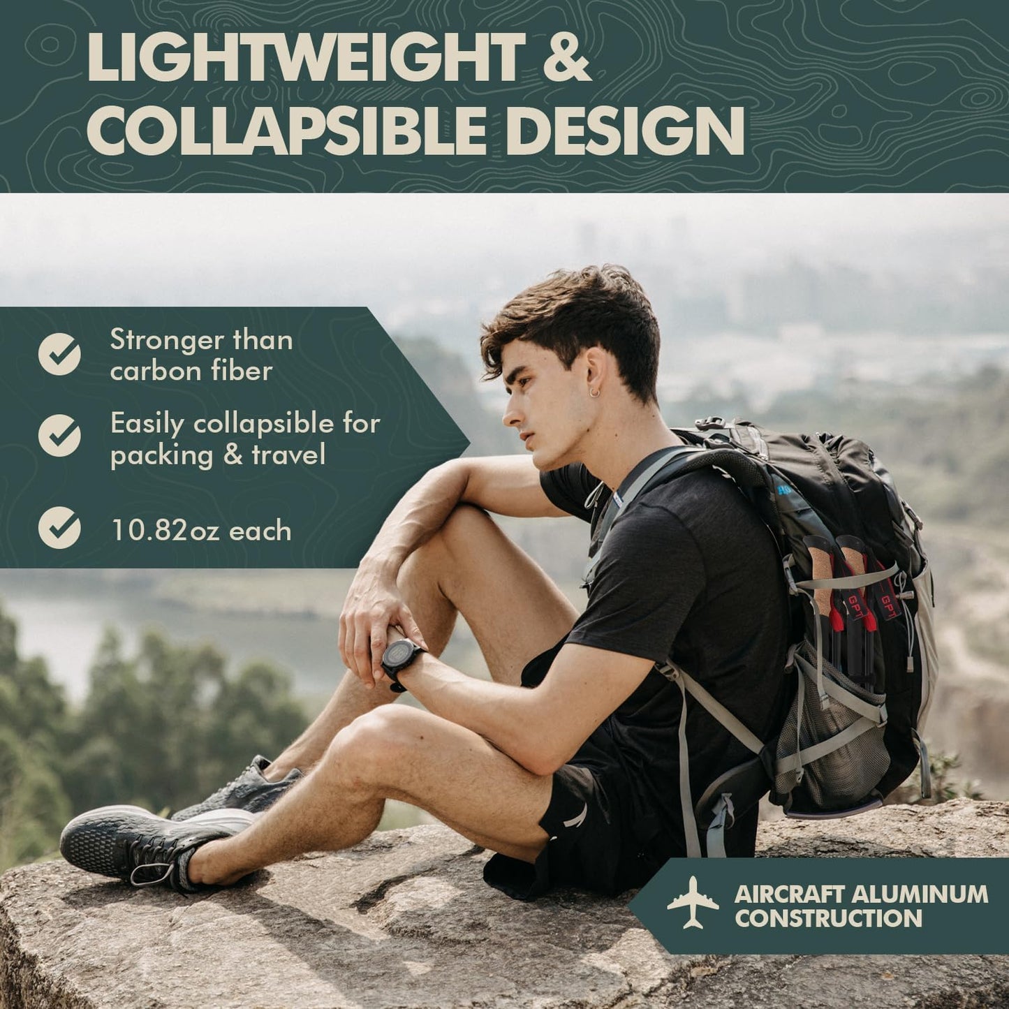 GPTCAMP Walking Sticks,Trekking Poles Collapsible Hiking Poles,Lightweight Folding Travel Walking Pole for Men Women,2pc Adjustable Hiking Stick with EVA Foam Grips for Backpacking