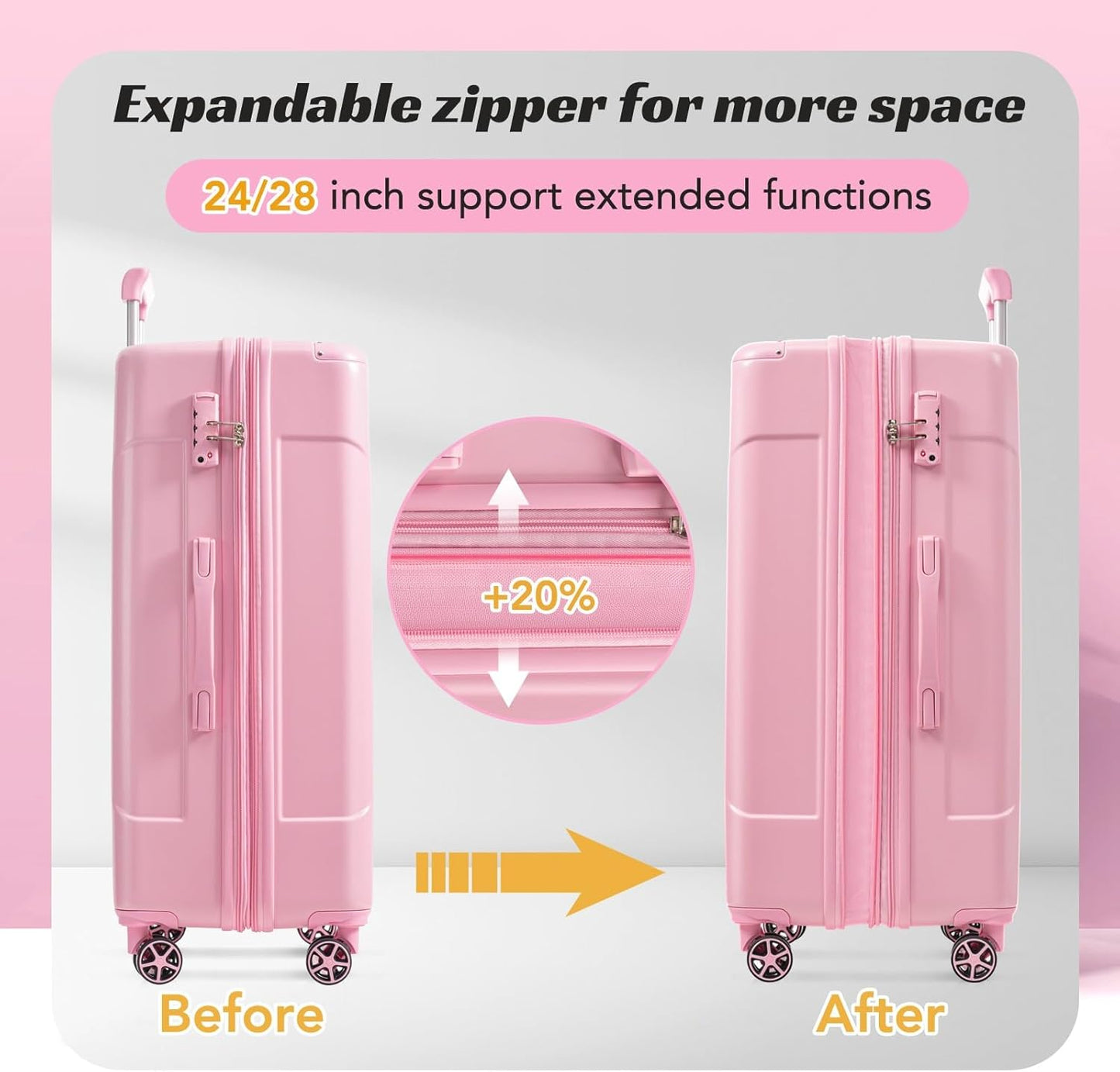 Merax 24 Inch Expandable Checked Luggage, Hardshell ABS Medium Suitcase with Spinner Wheels, TSA Lock, Lightweight Travel Suitcase for Long Trips and Vacations