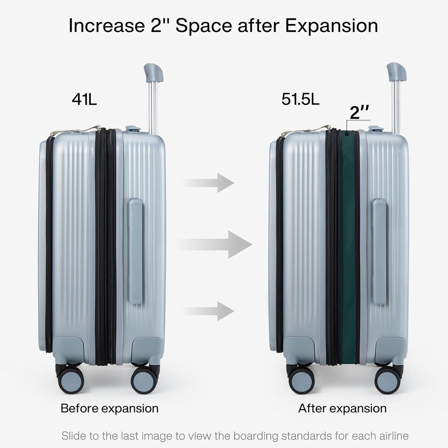 Hanke Grace Expandable Carry On Luggage with Wheels Airline Approved Hard Shell Suitcases with Front Pocket，Top Opening Luggage with TSA Lock for Short Business Travel, Grey.