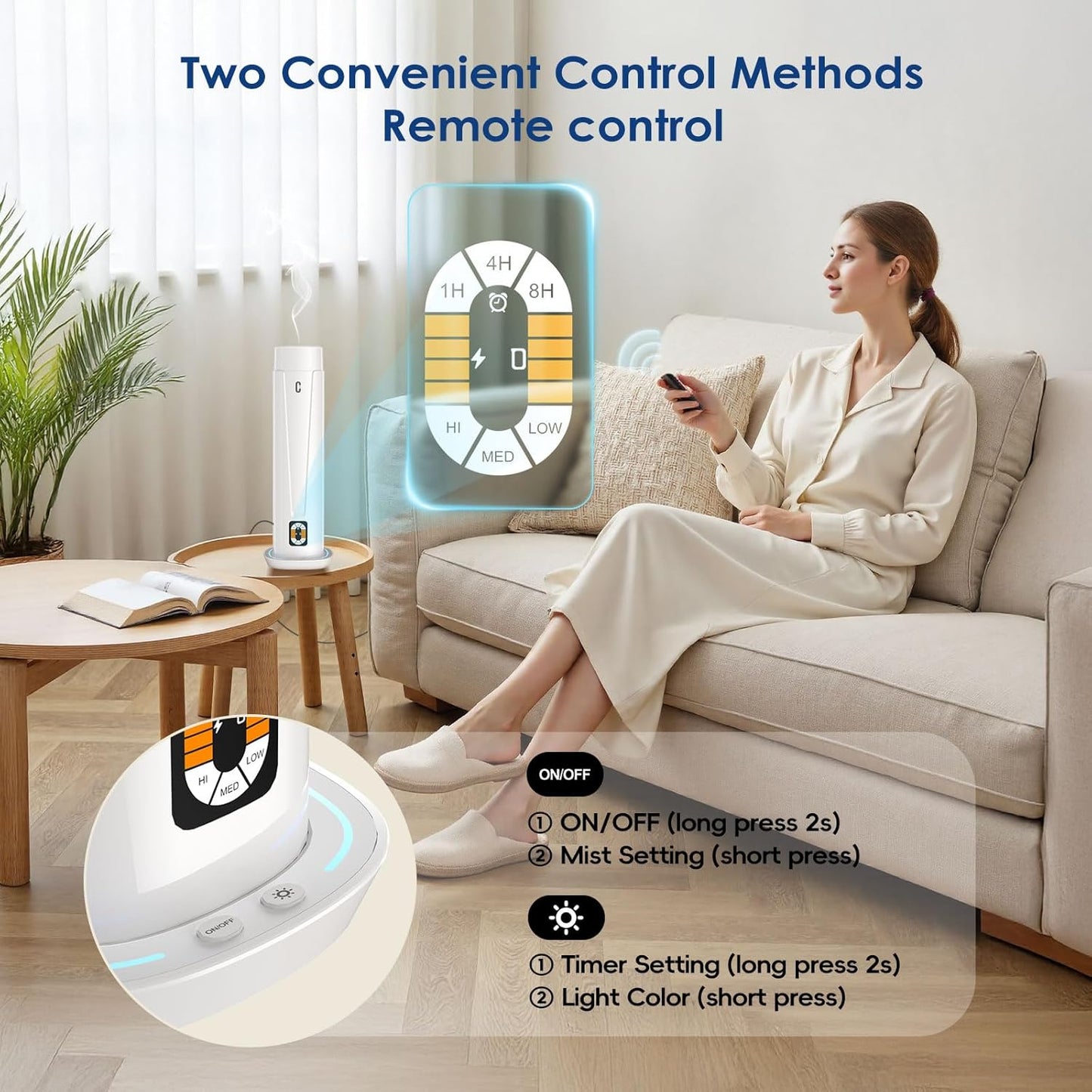 Waterless Scent Diffuser – 1200 Sq Ft Coverage, Essential Oil Diffuser with Remote Control, Quiet Aromatherapy Diffuser with LED Light & Timer, Scent Air Machine for Home, Office, Hotel