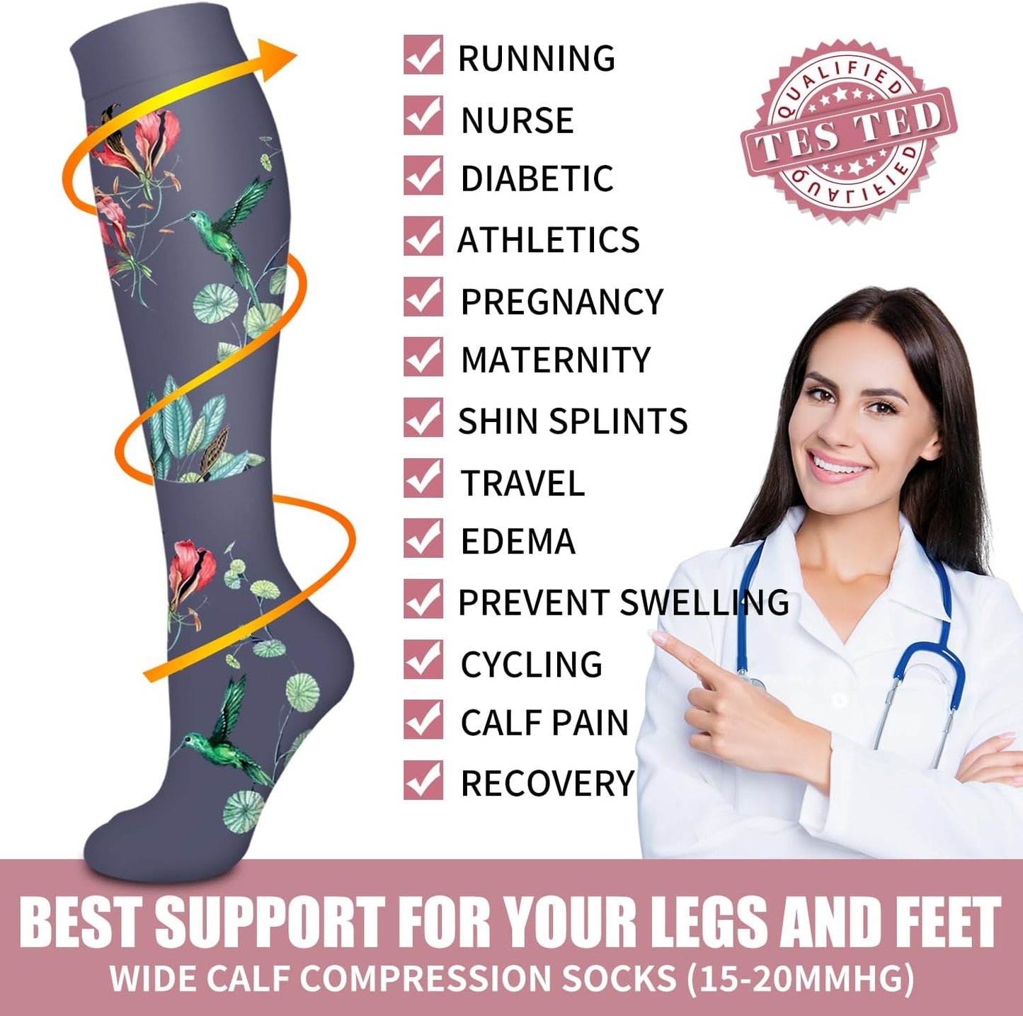 Bluemaple Compression Socks for Women & Men Circulation (6 Pairs) 15-20 mmHg is Best Support for Athletic Running Cycling