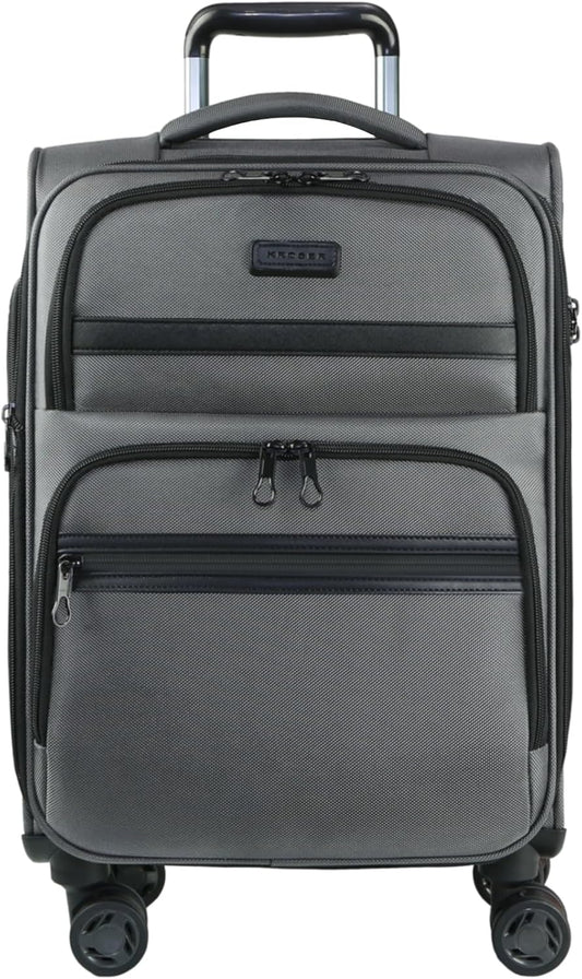 KROSER Softside Expandable Carry On Luggage with Spinner Wheels & Built-in TSA Lock, Durable Suitcase Rolling Luggage with USB Port, Carry-On 20-Inch, Grey