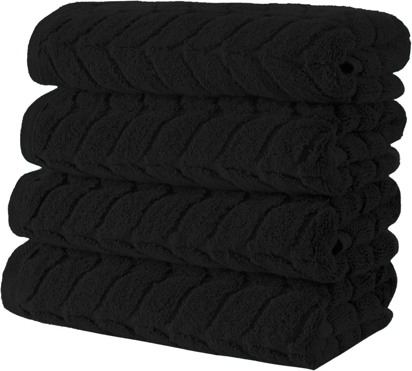 BAGNO MILANO Turkish Bath Towels, Soft Plush Jacquard Luxury Bath Towels, Quick Dry Towel Set (Black, 4 Pcs Hand Towel Set)