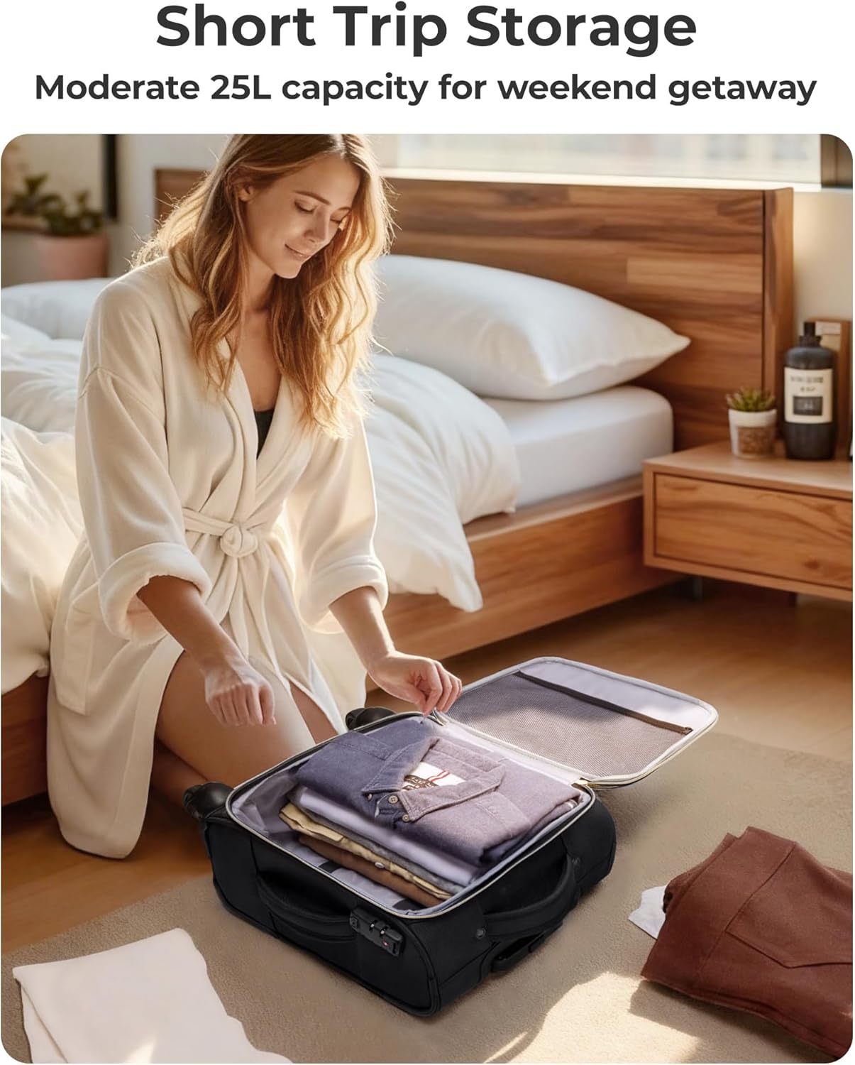 BAGSMART Underseat Carry On luggage Airline approved, 16-inch Softside Underseater Travel Suitcase with Spinner Wheels Lightweight Overnight Bag Small Rolling Carry-on for Women Men Weekender,Black