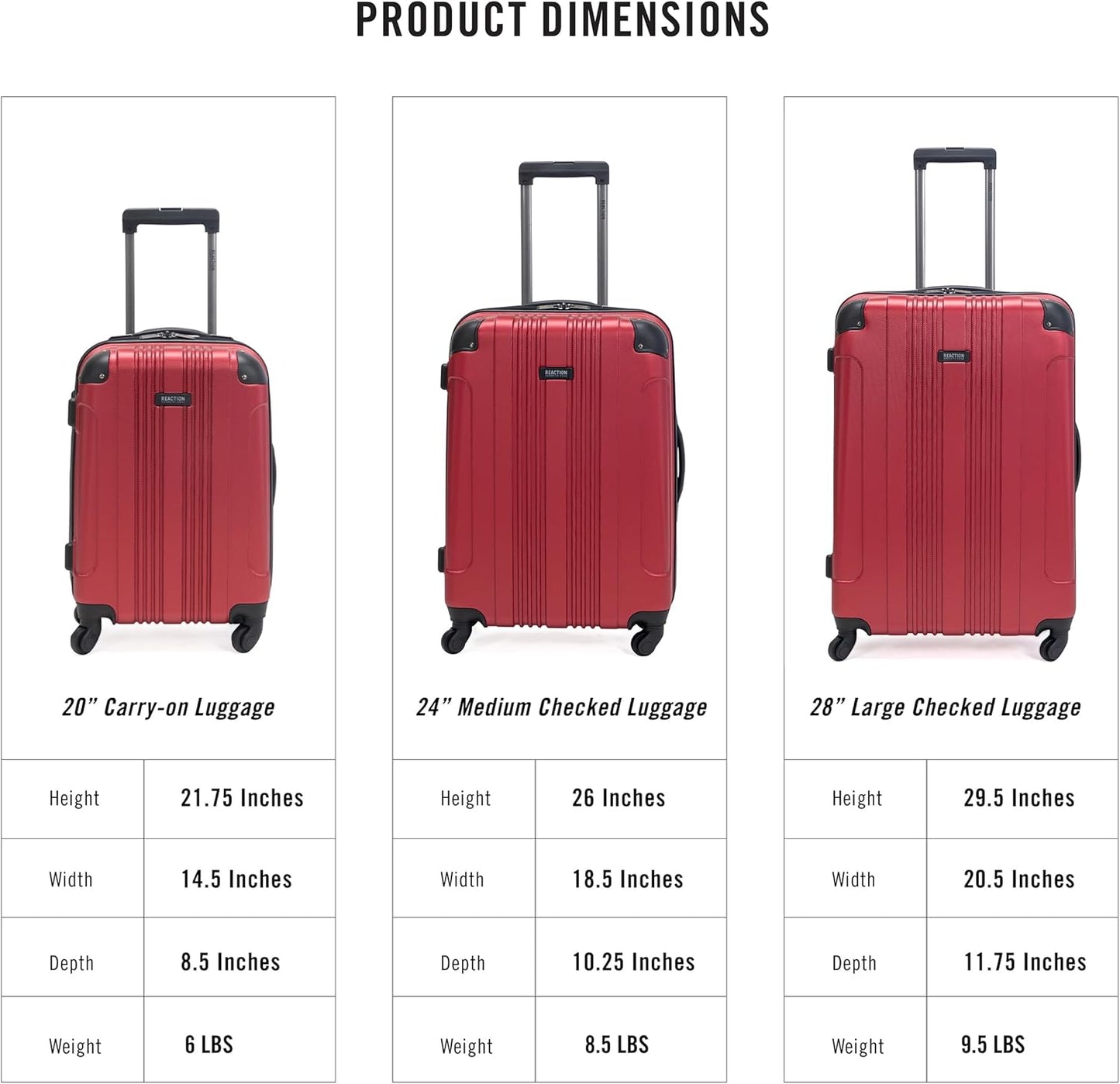 Kenneth Cole REACTION Out of Bounds Lightweight Hardshell 4-Wheel Spinner Luggage, Scarlet Red, 28-Inch Checked