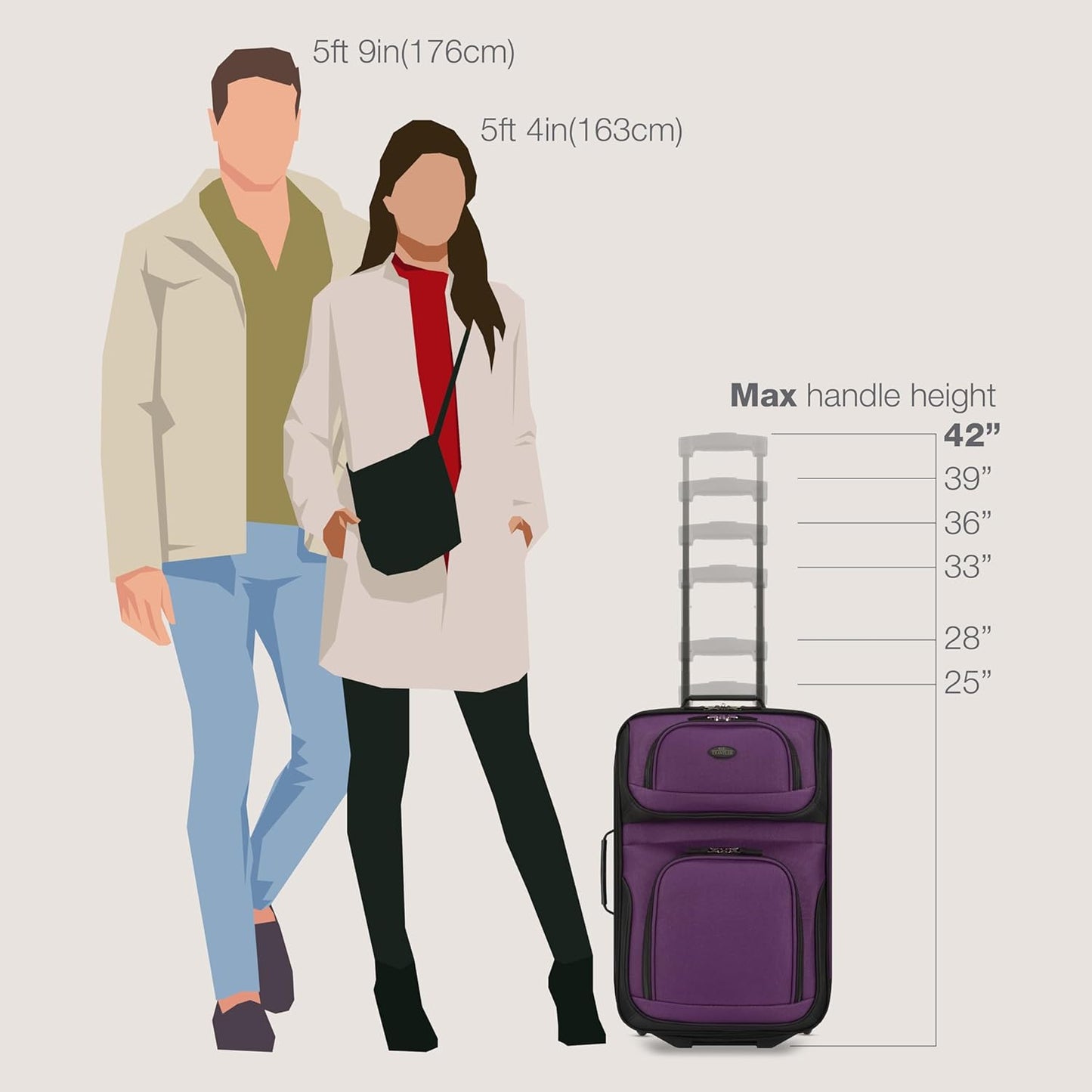 U.S. Traveler, Rio Rugged Fabric Expandable Upright Rolling Carry-on Luggage Set w/ Tote Bag, Purple, 2-Piece (21/14)