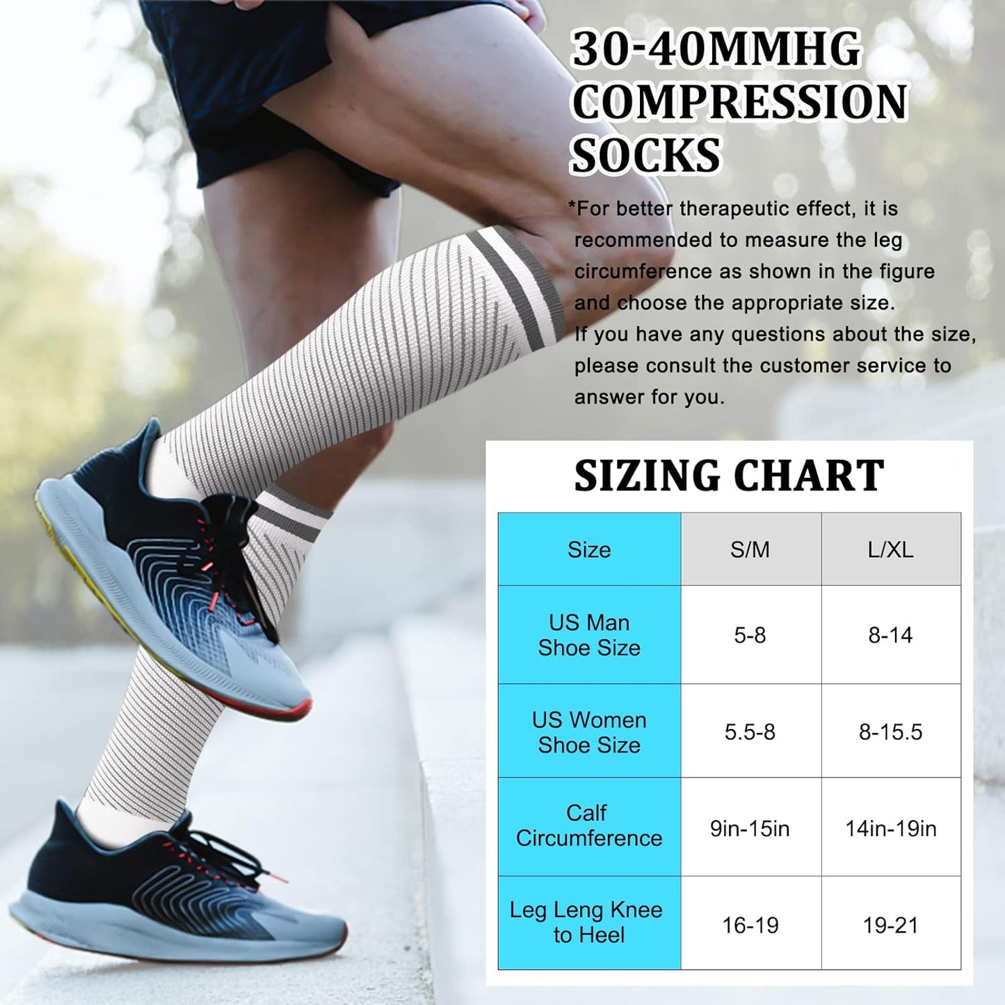 30-40mmHg Medical Graduated Compression Socks for Women&Men Circulation-Compression Stockings-Knee High Socks for Support,Hiking,Running