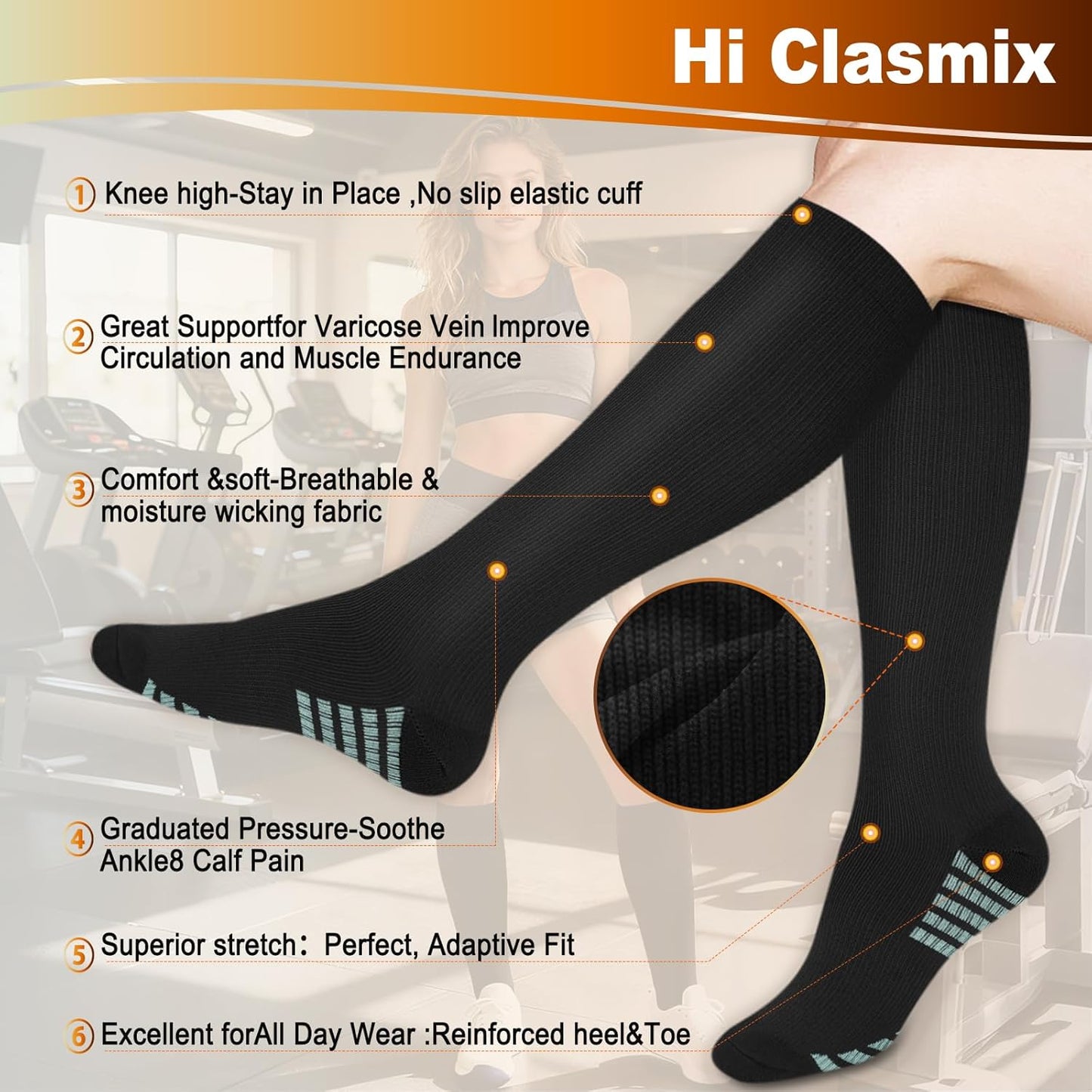 Graduated Compression Socks for Women&Men 20-30mmhg Knee High Socks Travel Hiking Running Stocking