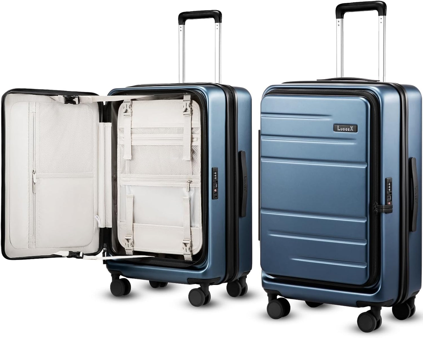 Checked Luggage Top Opening, FLT Expandable Polycarbonate Hard Shell Suitcase with Wheels (FX-Lite, Blue, 24 Inch, 63L-70L)