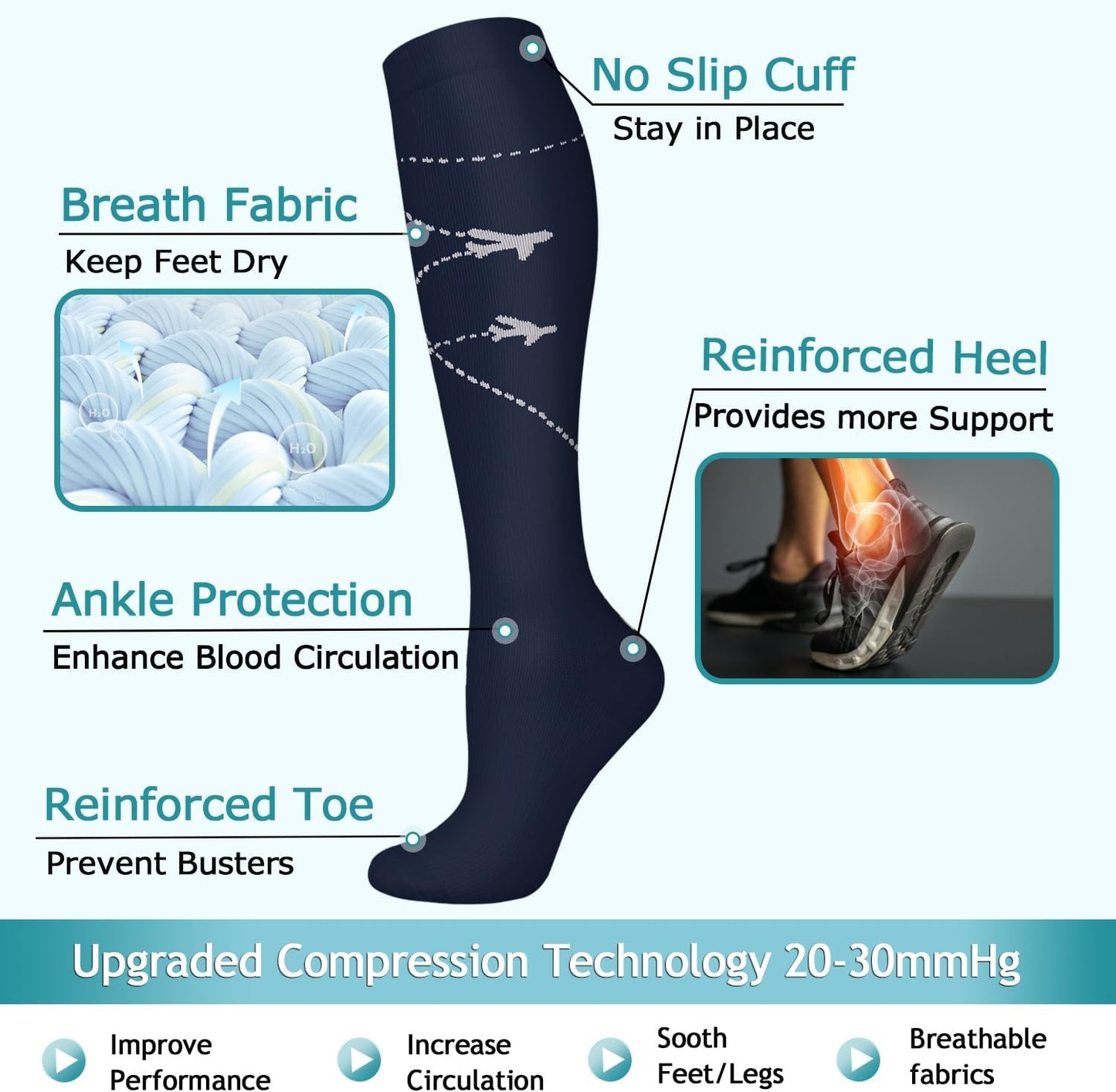 ACTINPUT 8 Pairs Compression Socks for Women & Men,Support Compression Stockings for Medical Running Athletic