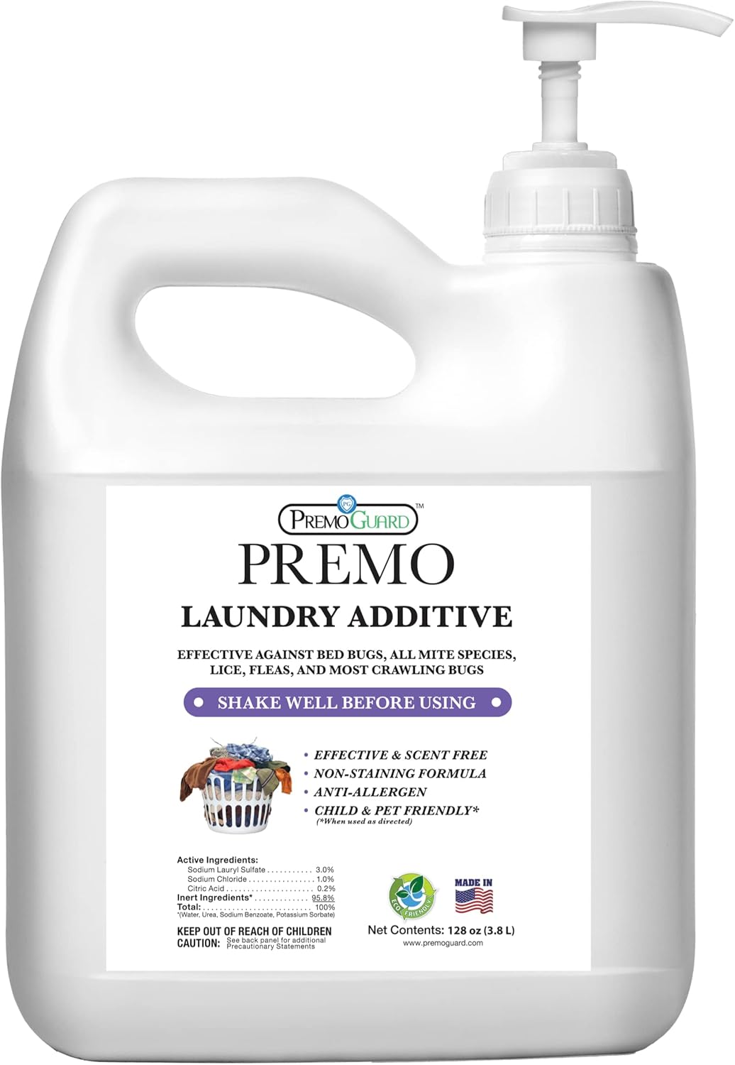 Premo Guard Bed Bug, Mite & Lice Laundry Detergent Additive 128 oz – Child & Pet Friendly – Stain & Odor Free – Best Natural Non-Toxin Treatment