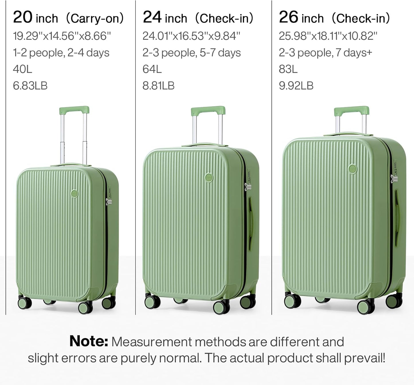 mixi 24 Inch Checked Luggage PC Hardshell Suitcases with Wheels for Travel Woman Men, Avocado Green