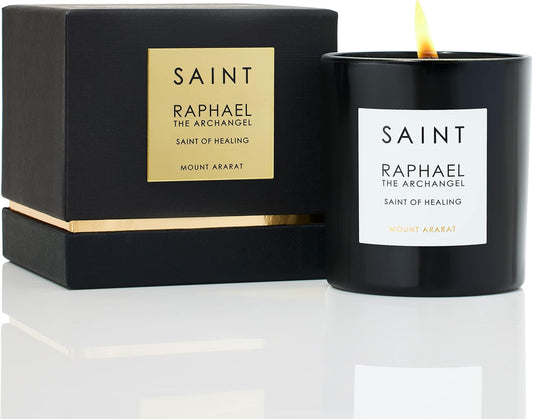 SAINT Raphael The Archangel Scented Candle with Prayer and Prayer Coin, Soy Coconut Aromatherapy Candle with 50 Hour Burn Time