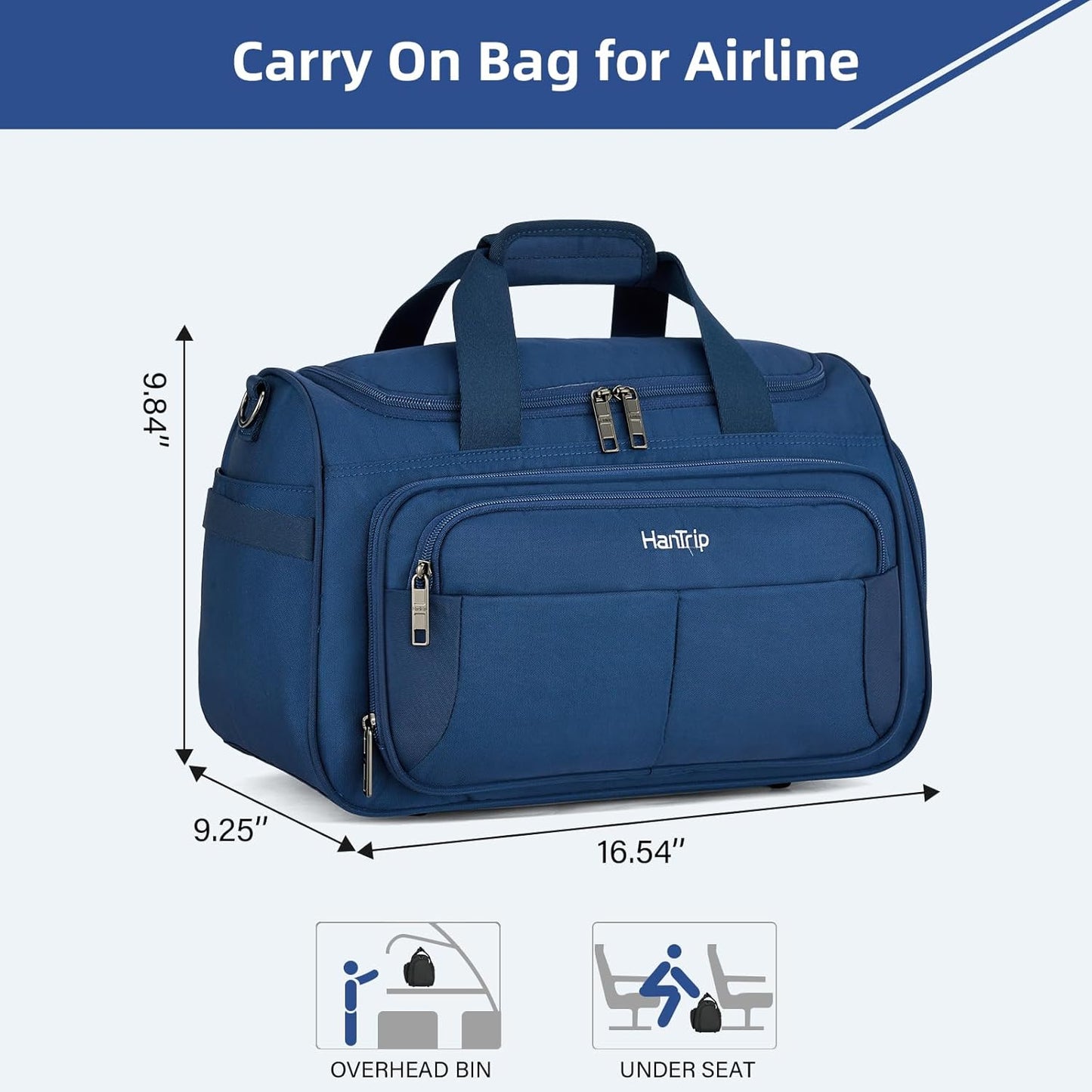 Carry on Duffel Bag Foldable Duffle Bags for Travel, Under Seat Personal Item Bags for Airplanes, Weekender Overnight Mens Travel Tote Bag for Women Small Softside Carry on Luggage (Blue)