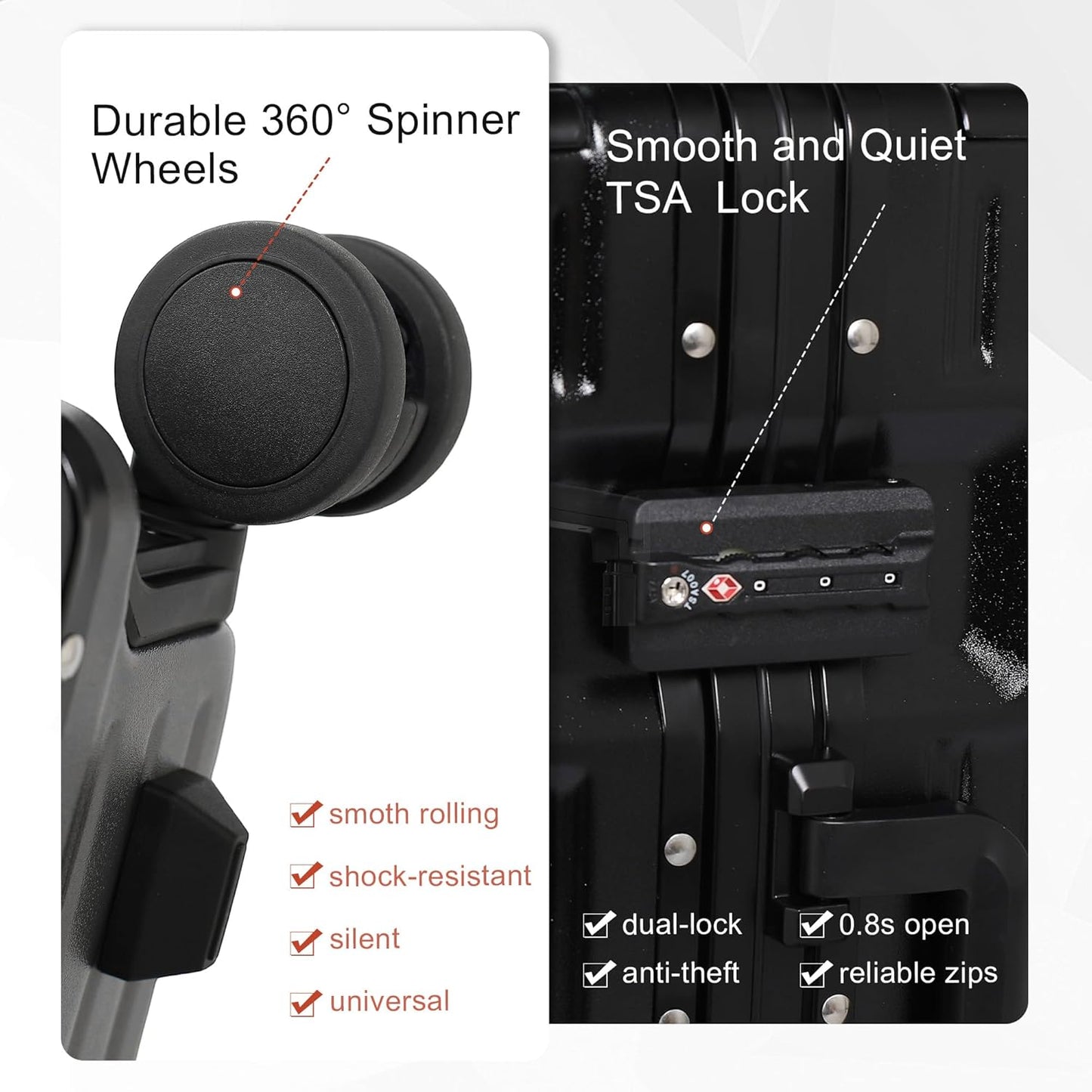 Carry On Luggage 20 Inch, Aluminum Frame Zipperless Luggage, ABS+PC Hard Shell Suitcases, Carry On with Compartment for Short Trips, Suitcase Carry-on TSA Approved (Black)