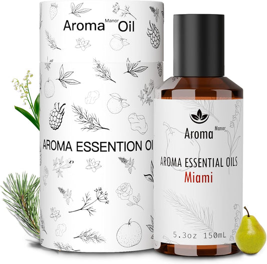 Diffuser Oils Scents - Miami Essential Oil Blend - Luxury Hotel Inspired Home Aromatherapy Diffuser Oil - Pear, Lily of The Valley - for Diffuser, Humidifier, Ultrasonic, Reed - 150ML