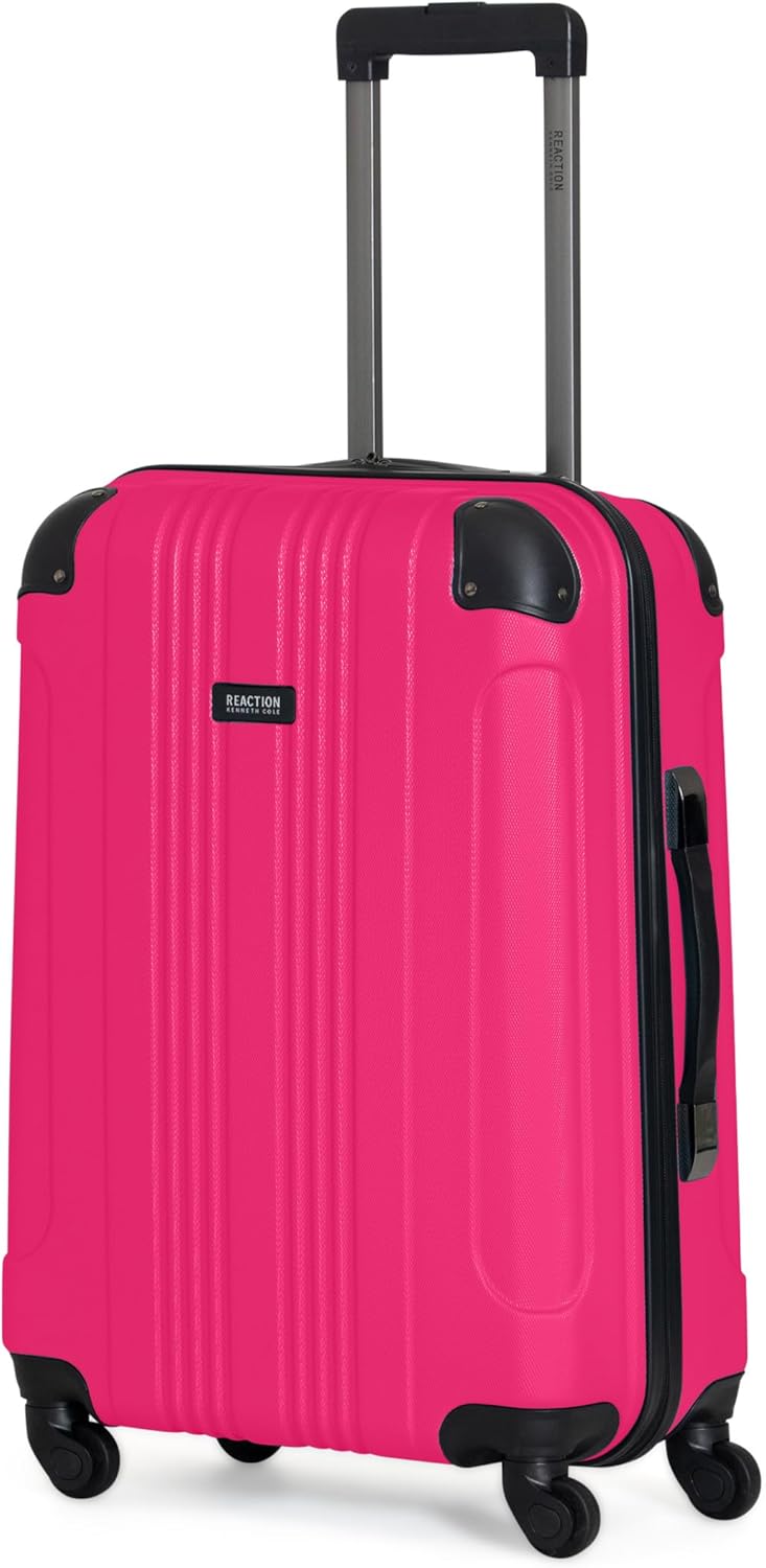 Kenneth Cole REACTION Out of Bounds Lightweight Hardshell 4-Wheel Spinner Luggage, Magenta, 24-Inch Checked