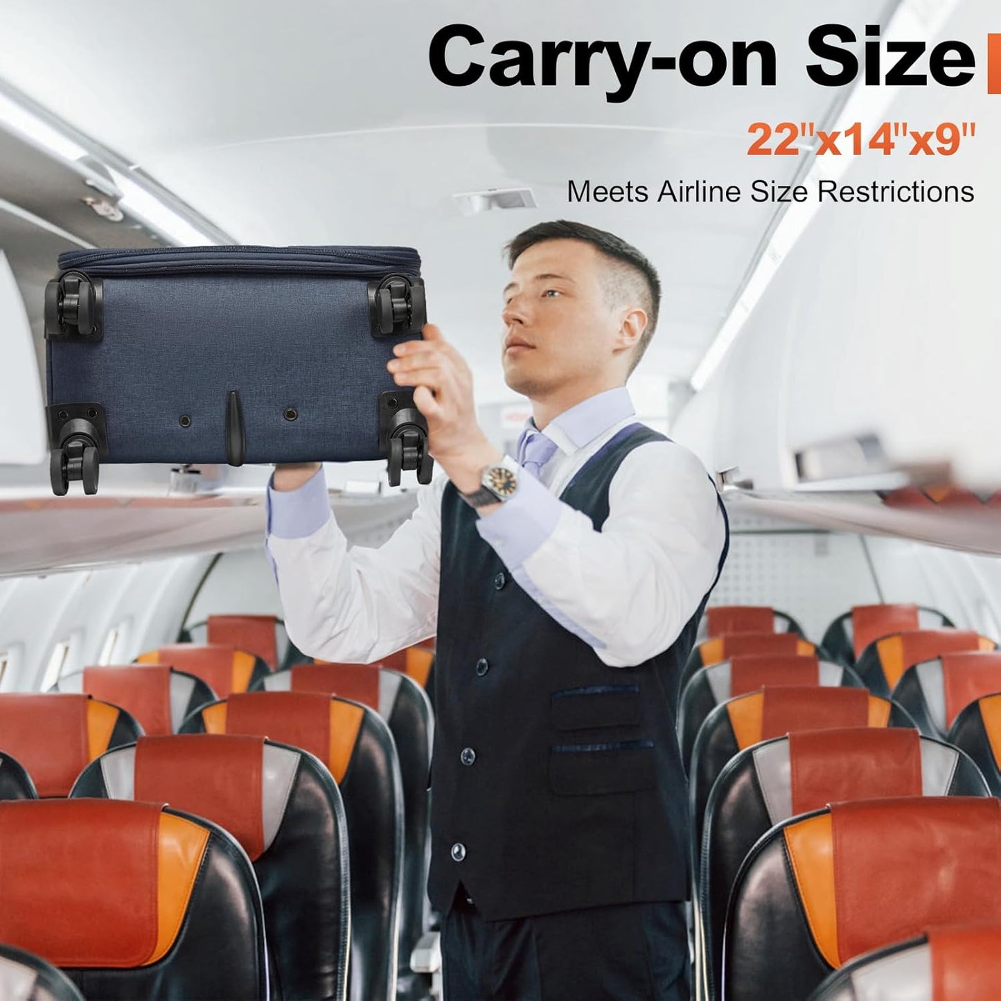 Kono 20 Inch Softside Carry On Luggage Airline Approved 20 Inch Spinner Wheels Lightweight Waterproof Suitcase with TSA Lock for Business Travel (Small, Navy Blue)