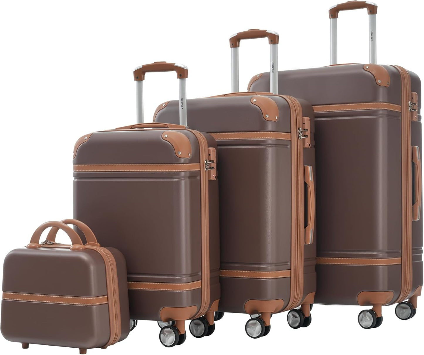Merax Luggage Set 3 Piece Suitcase Set with 1 Cosmetic Case Expandable Spinner Wheels Vintage Luggage Sets(Brown,20"+24"+28")
