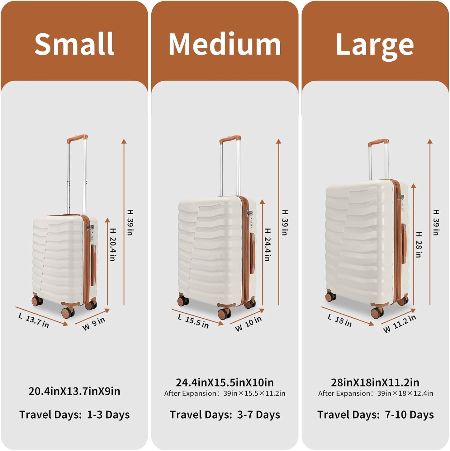 Lightweight Luggage with Spinner Wheels & YKK Zipper, 3-Piece Suitcase ABS+PC Hardside Luggage Set with TSA Lock for Women Men, Apricot Off White (20+24+28 inch)