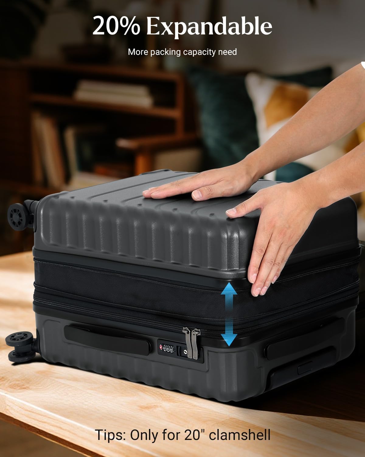 Luggage Sets 2 Pieces, 20/28 Inch PC Hardshell Suitcase with Spinner Wheels, 20 Inch Expandable Clamshell Carry On Luggage and 28 Inch Aluminum Frame Top Opening Checked Luggage (Black)