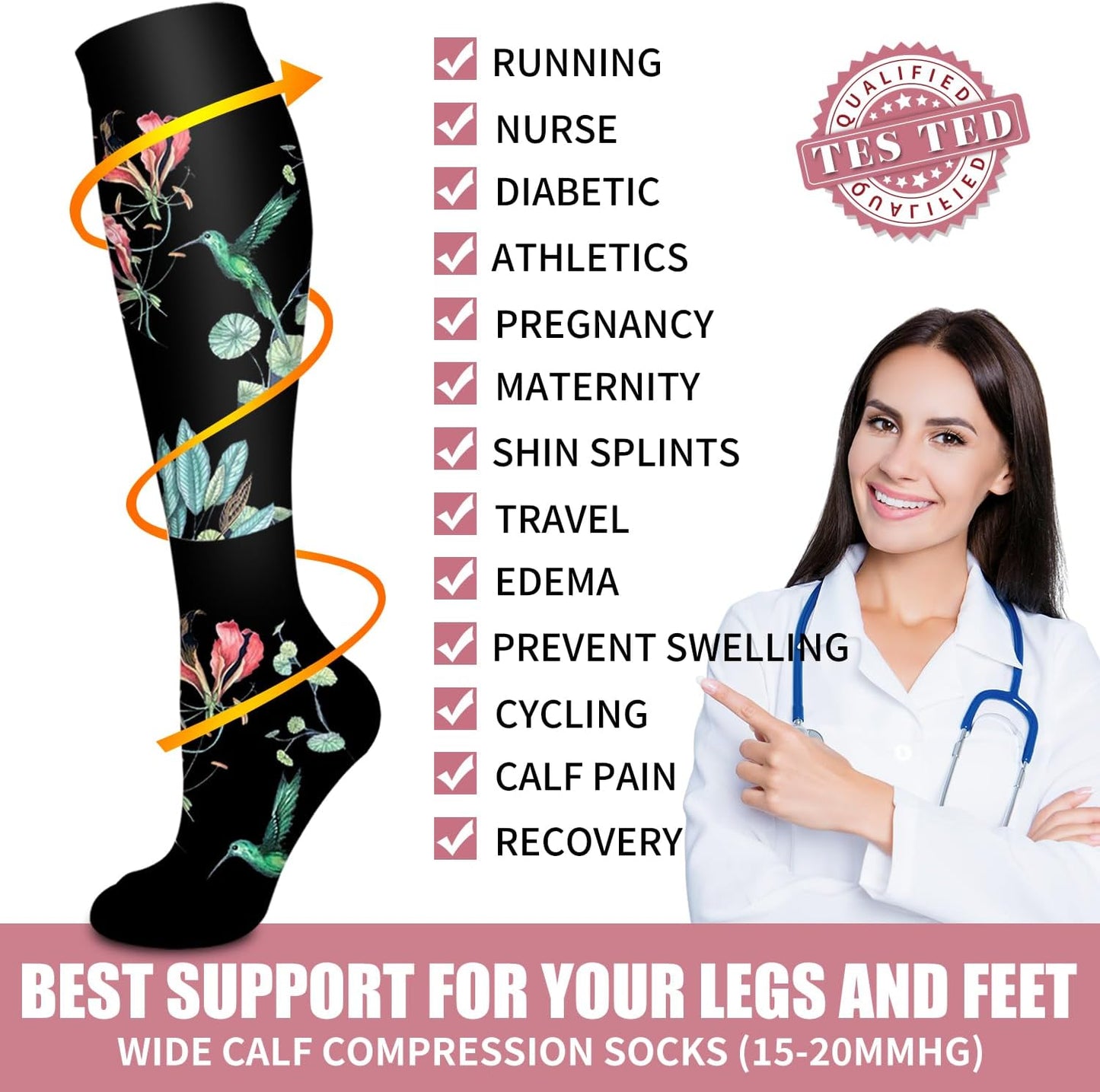 Bluemaple Compression Socks for Women & Men Circulation (6 Pairs) 15-20 mmHg is Best Support for Athletic Running Cycling
