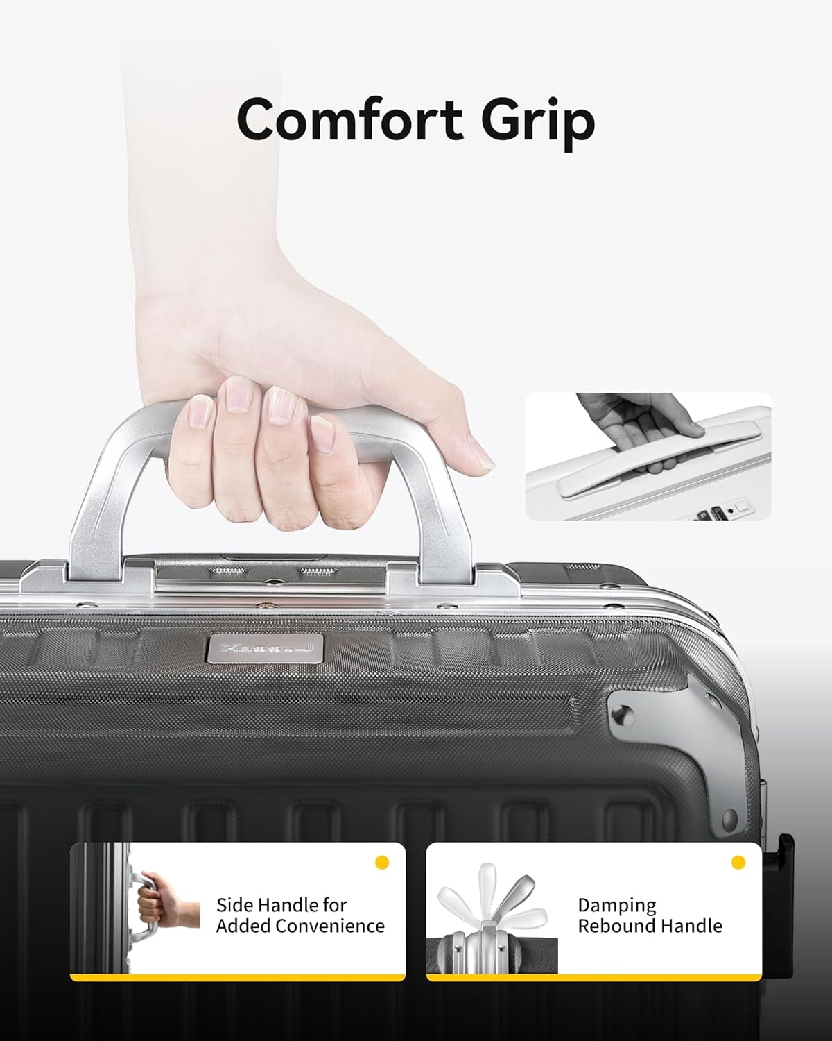 Carry On Luggage with Spinner Wheels, 8010S Aluminum Frame Zipperless Polycarbonate Hard Shell Suitcase (ZX-Core, Silver, 20 Inch)