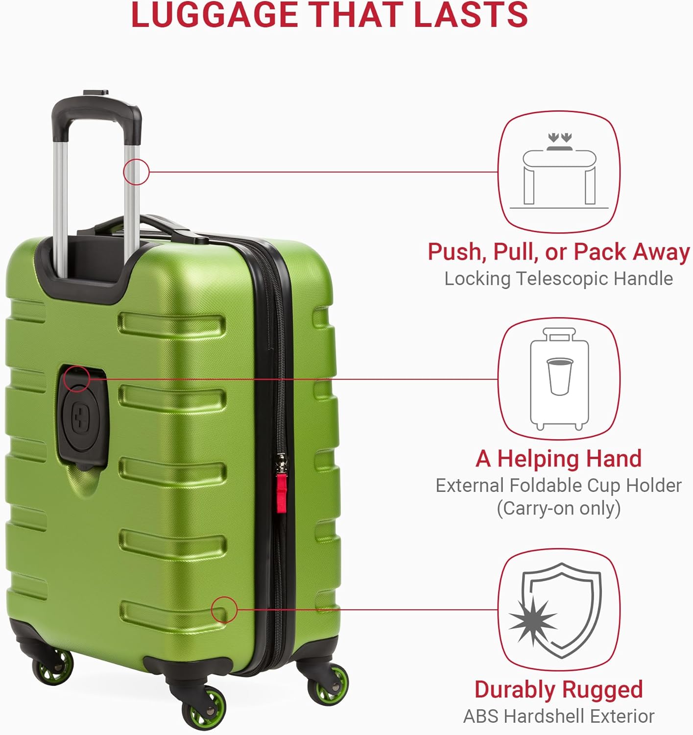 SwissGear 7366 Signature Hardside Expandable Luggage with Spinner Wheels, TSA Lock, Cup-Holder, Green, Carry-On 19-Inch